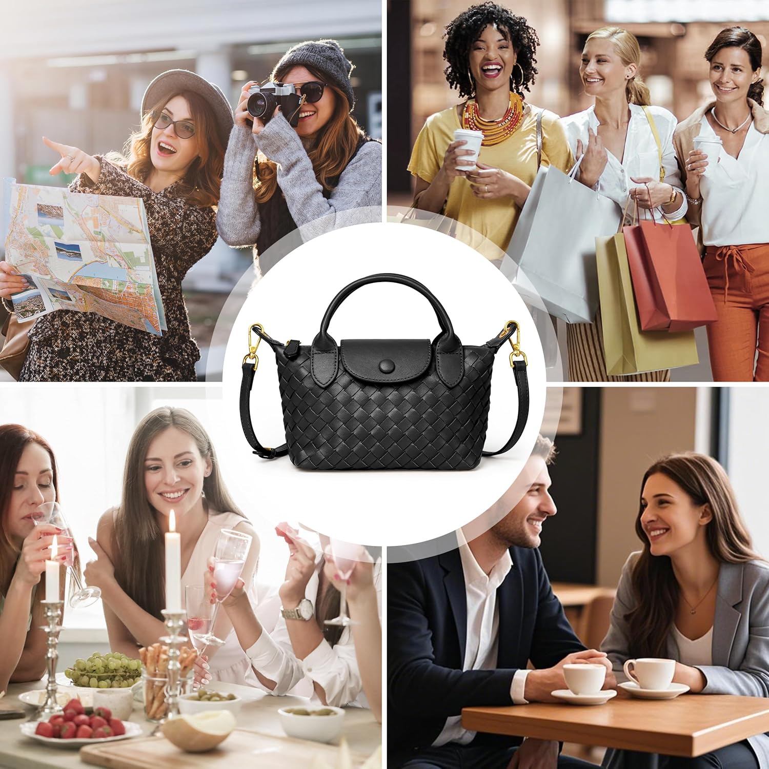 Joryin Hand Woven Purses for Women, Mini Crossbody Bag Dumpling Bag. Top Handle Bag Small Purse Braided Vegan Leather