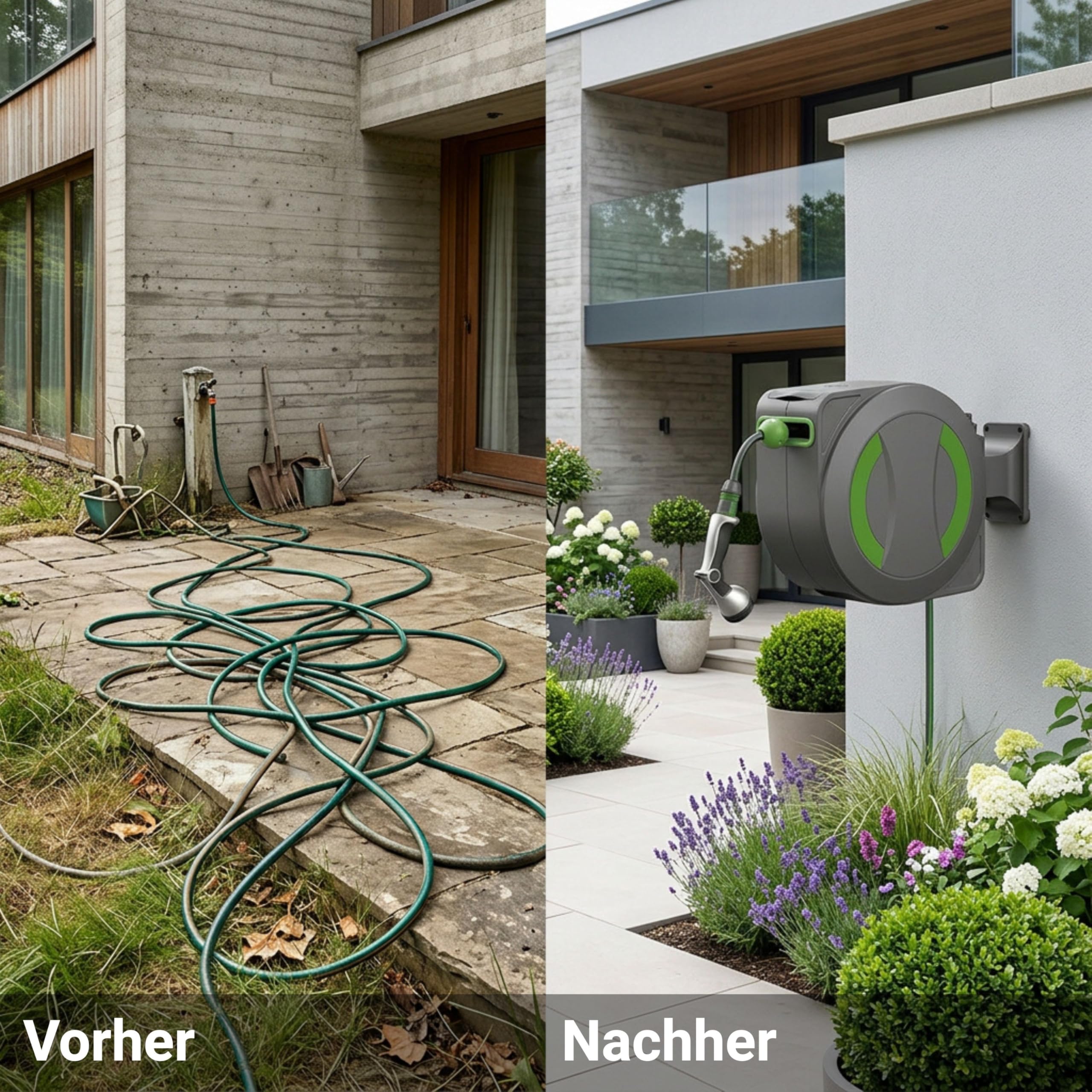 Dönges novaterra® Elektrische Schlauchtrommel 30m – Automatische akkubetriebene Gartenschlauchtrommel mit elektrischem Einzug, wetterfeste Schlauchbox für Garten & Terrasse, Akku Schlauchaufroller