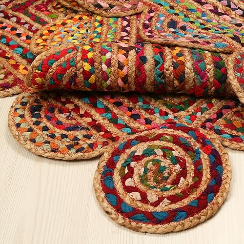 Miniatura 5 de Yute Chindi Rug - Alfombra rectangular de 2.5 x 6 pies, color natural, alfombra trenzada de yute festoneado, alfombra reversible trenzada de campo