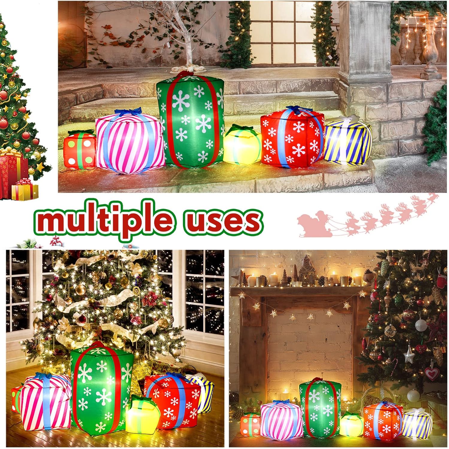 9 ft Long Christmas Giant Inflatable Gift Boxes with LED Lights Outdoor Decoration Xmas Blow up Gift Boxes Built in Automatic Blowers and Weights for Outdoor Indoor Yard Garden Lawn Decorations