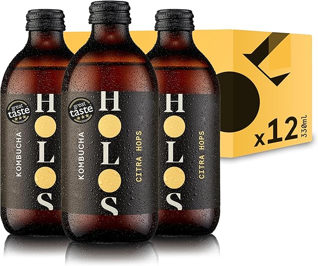 HOLOS Kombucha Drink Citra Hops 12 x 330ml bottles | Authentic small-Batch kombucha, great taste low-sugar & unpasteurised, hand-crafted, all-natural ingredients