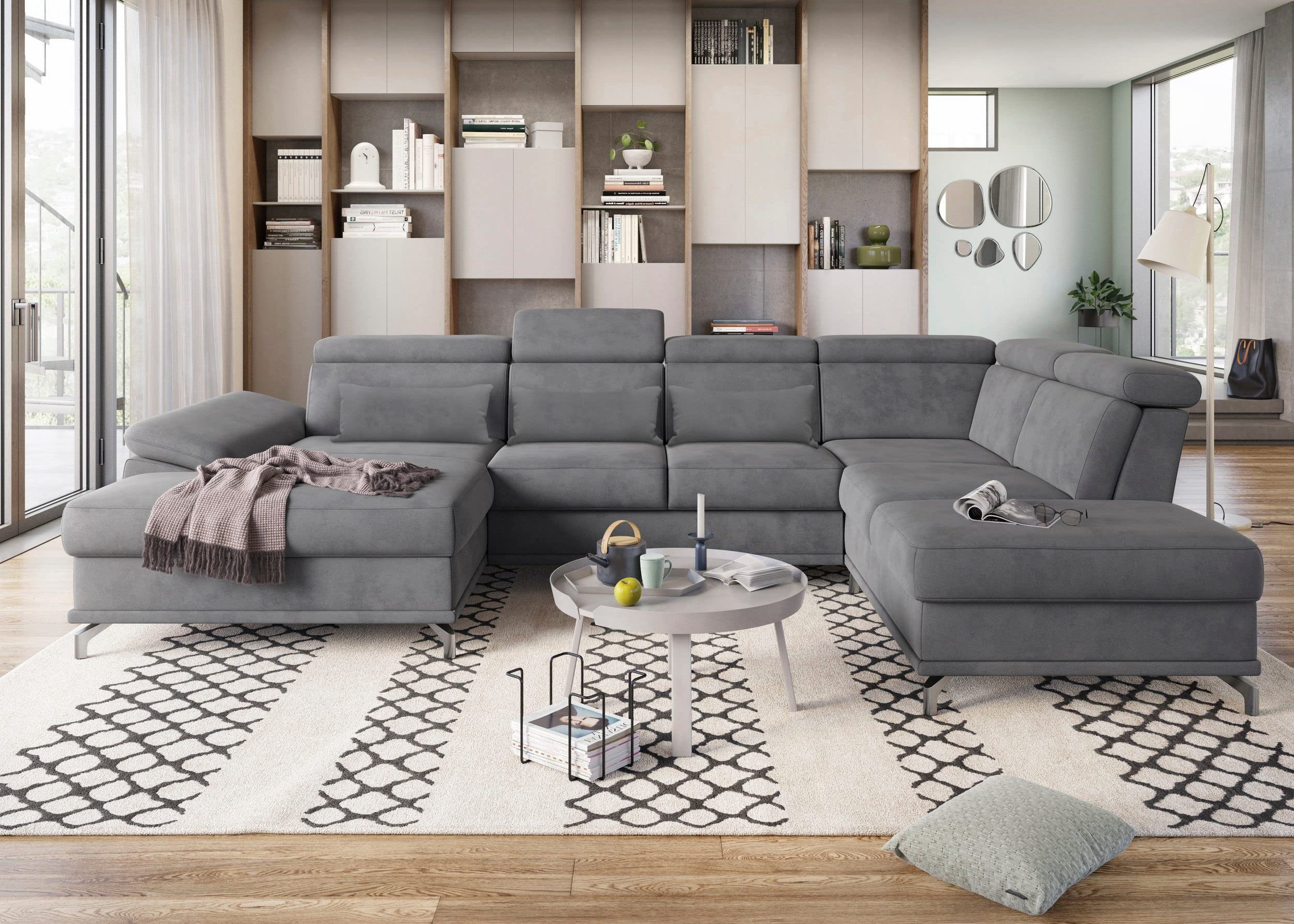 Fabrique Bossberry U-Shape 7 Seater Suede Fabric Classy Sofa Set for Living Room/Hall/Home/Hotel Lounge (Right Side-Grey)-image-6