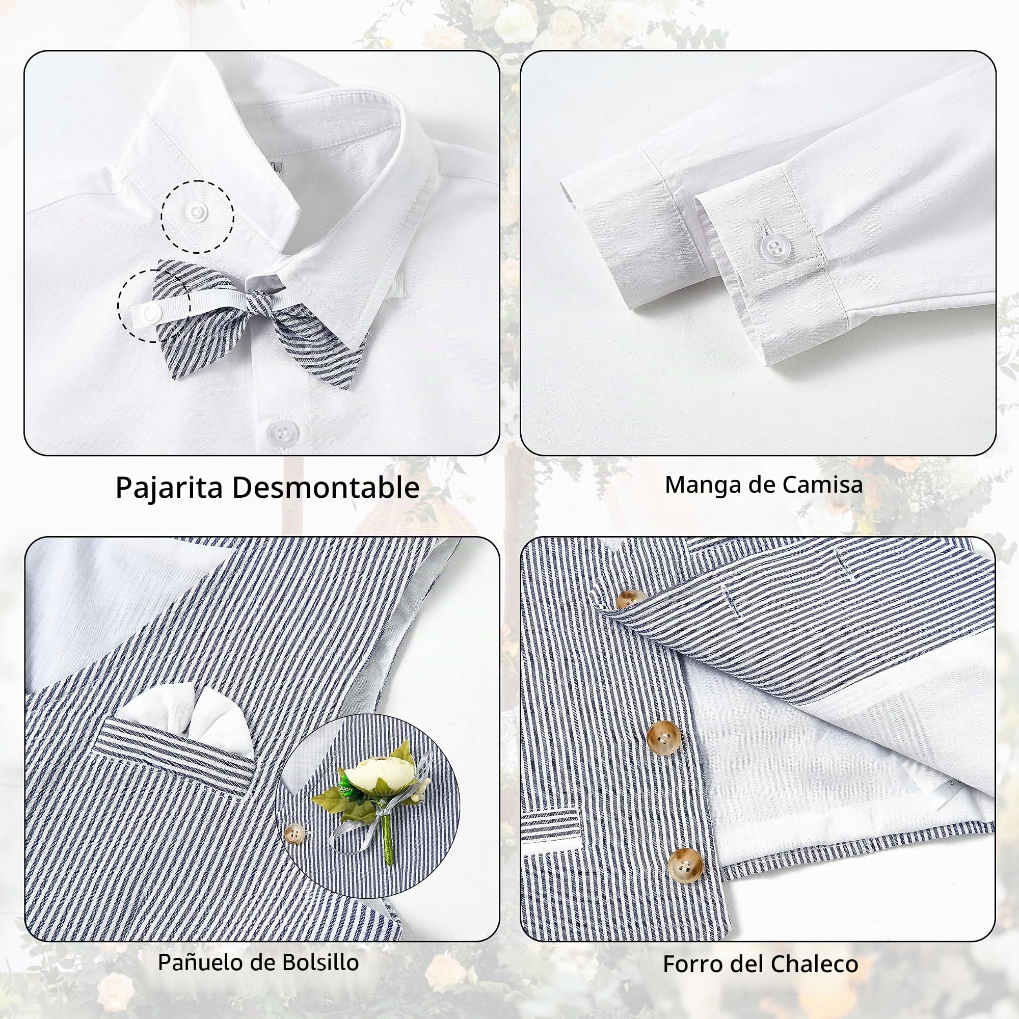 Volunboy Conjunto de Ceremonia para Niños Bebé, Traje de Boda 5 Piezas con Chaleco + Camisa + Pantalón + Fiorecillo + Pajarita