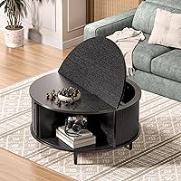 Vista 4 de Mesa auxiliar redonda, mesa central acanalada de 31.5 pulgadas con almacenamiento, mesa de centro elevable con almohadillas ajustables, puerta Negro