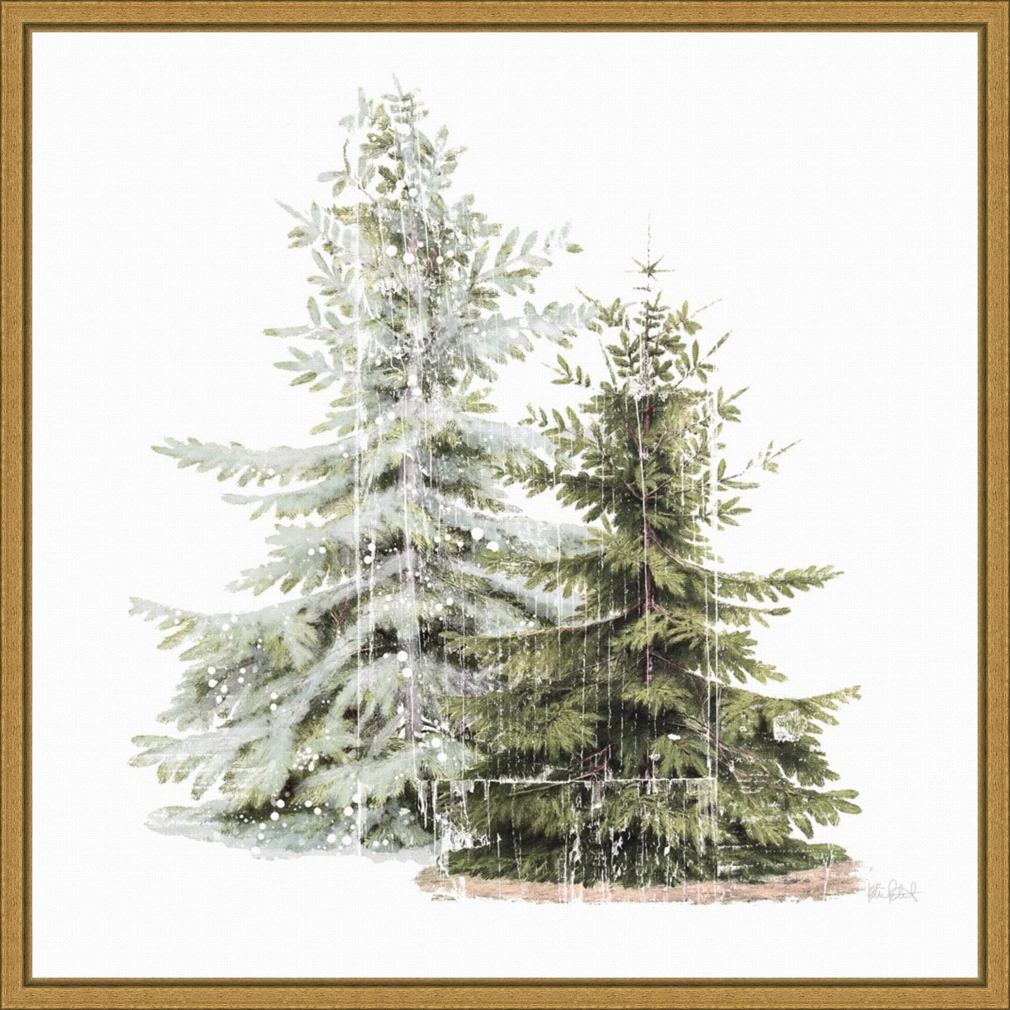 Amanti Art Framed Canvas Wall Art 22x22 Vintage Wooded Holiday Trees in Snow by Katie Pertiet, Framed Wall Art Canvas, Landscapes Artwork, Modern Decor, Medium Painting for Living Room, Bedroom