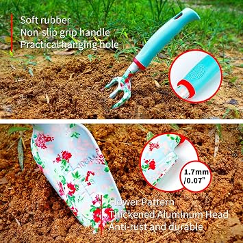 Womens Gardening Gifts Set - Floral Gardening Tools with Tote Bag - Gifts for Mom, Girlfriend or Women - Birthday, Christmas (Blue)