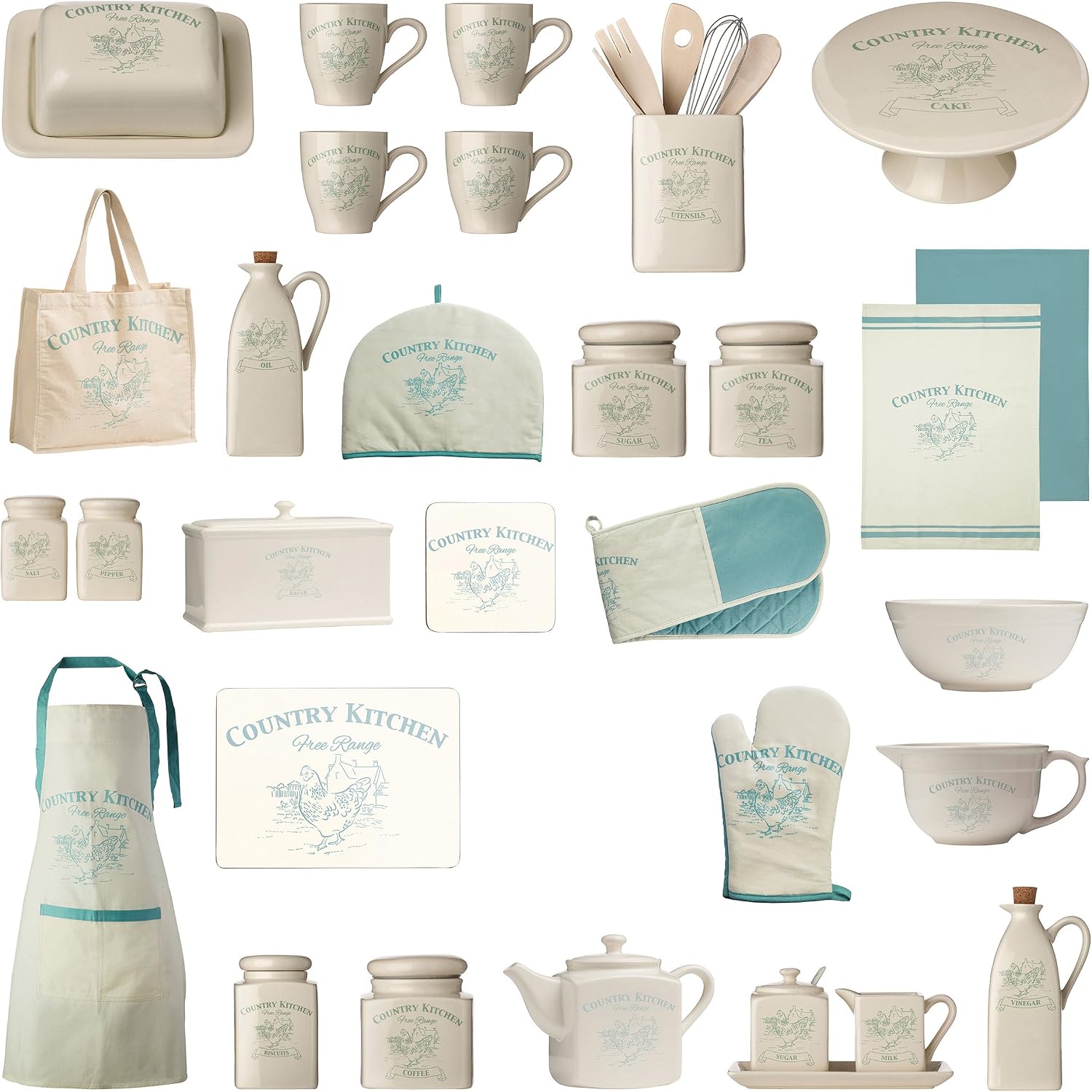 Premier Housewares Aprons for Women 100% Cotton Baking Apron Neck Strap Teal Kitchen Aprons Cooking Apron for Teenagers White Cotton Apron 87 x 69cm - Image 4