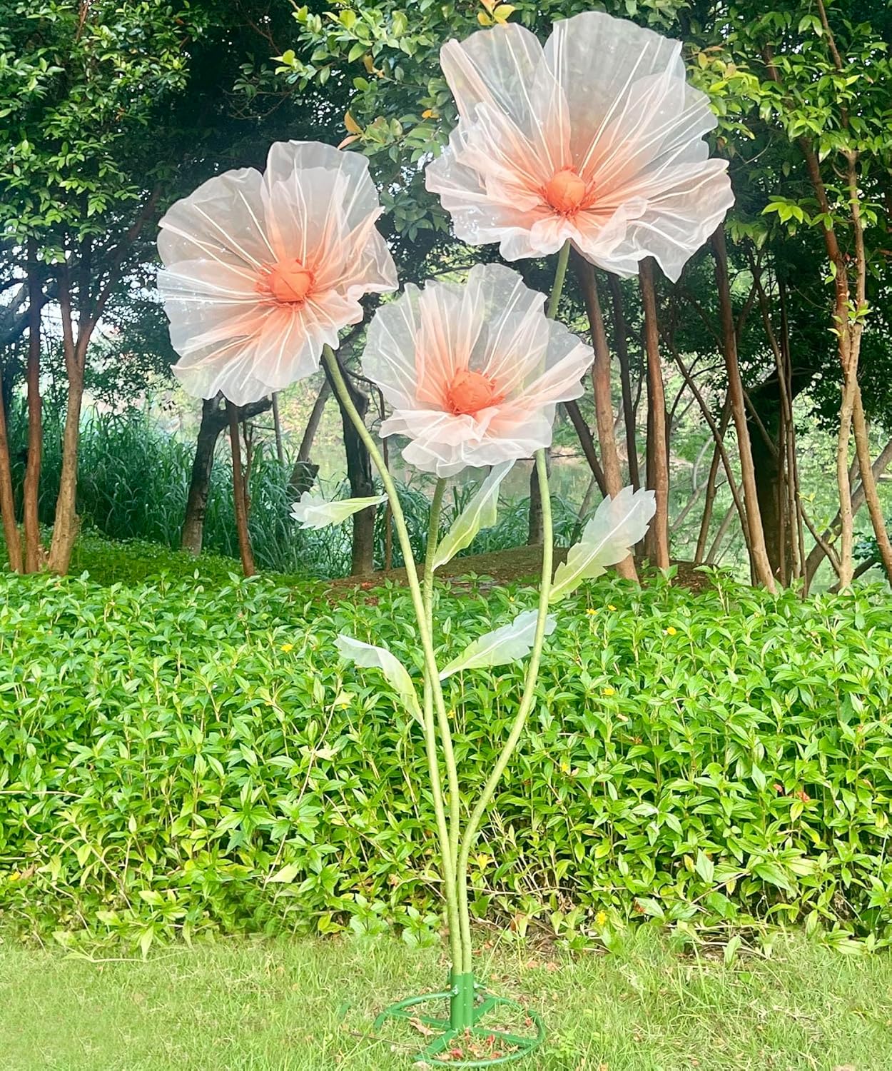 3pcs Giant Flowers for Decoration, Large Faux Silk Floral Wedding Giant Flower with Stand Base for Birthday Ceremony Party Event Mall Window Display Decoration (Champagne)