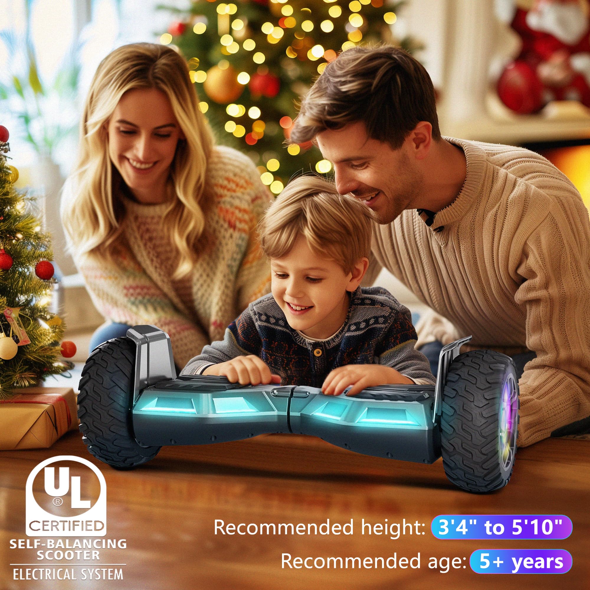 Hummer Off Road Hoverboard 8,5 pouces avec Bluetooth et lumière LED Moteur puissant Convient aux adultes et aux enfants Pistolet