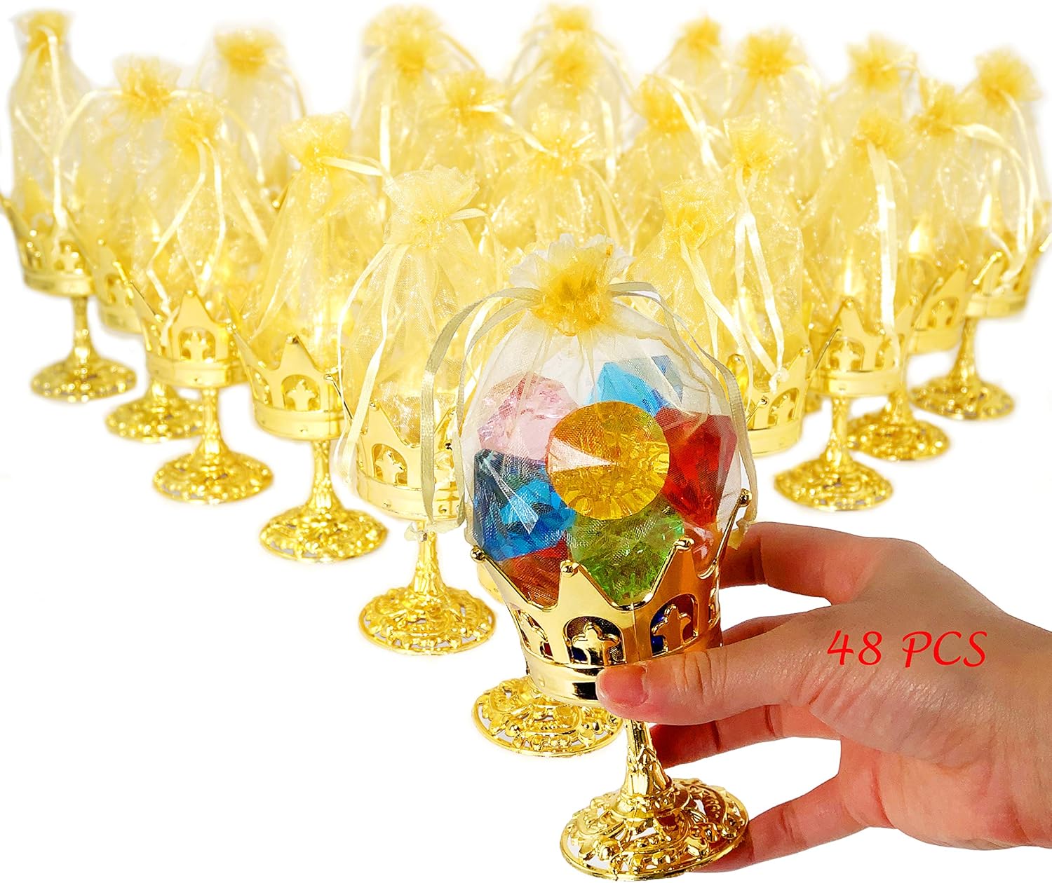 JC HUMMINGBIRD 48 Pieces Fillable Crown Goblet with Pouch, Gold,