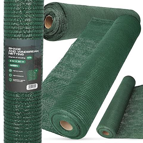 Malla Sombreo 2m x 50m Red de Sombra 55% Mallas Ocultación Pantalla Opaca Valla Tela Privacidad Protección UV Solar Paño Resistiente Viento Polvo Jardín Huerto Balcón Vallas