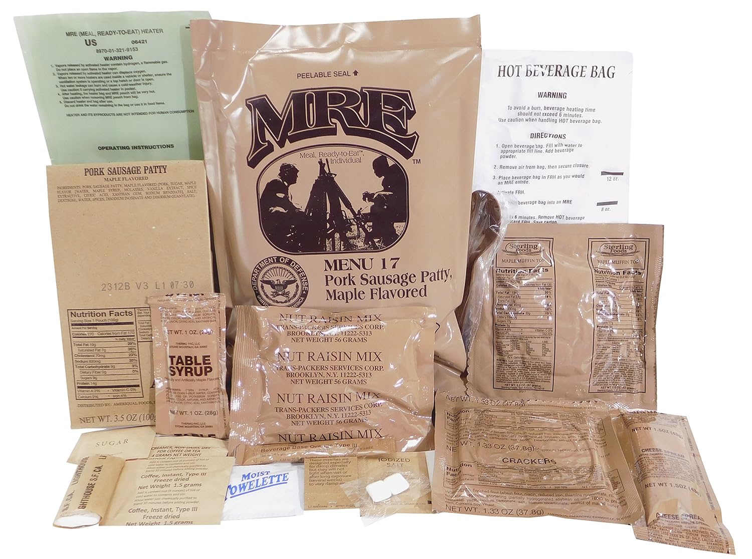Maple Flavored Sausage Patty MRE Meal - Genuine US Military Surplus Inspection Date 2020 and Up