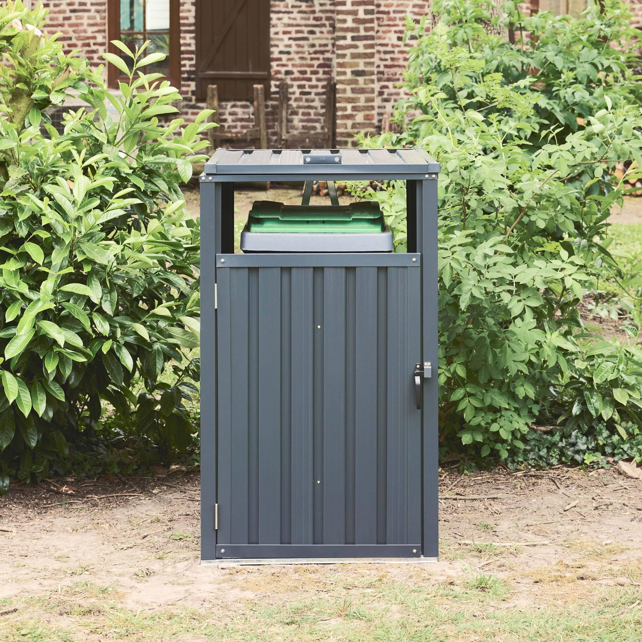 sweeek - Cache Poubelle Gris en Acier galvanisé. 1 Place L 73 x P 82 x H 124 cm