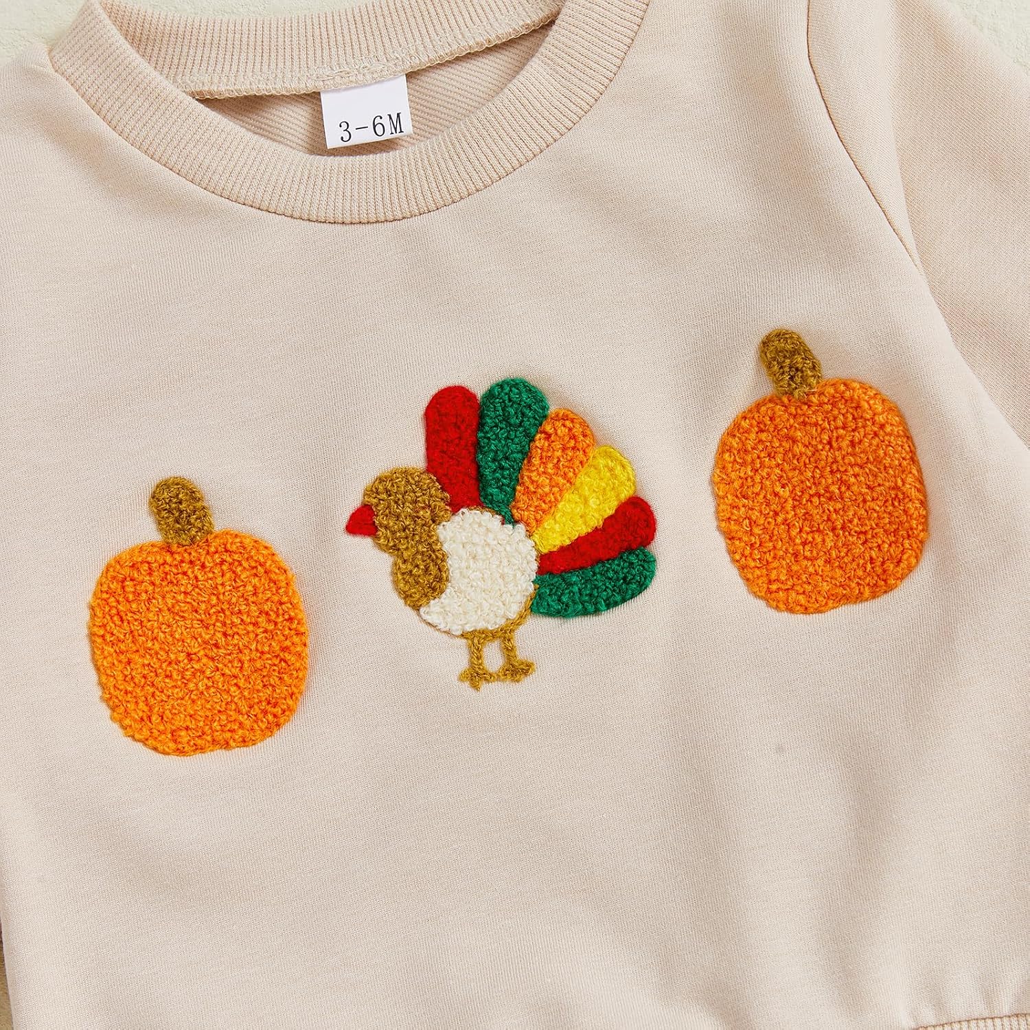Toddler Baby Boy Thanksgiving Outfit Turkey Embroidery Long Sleeve Sweatshirt and Plaid Pants Set