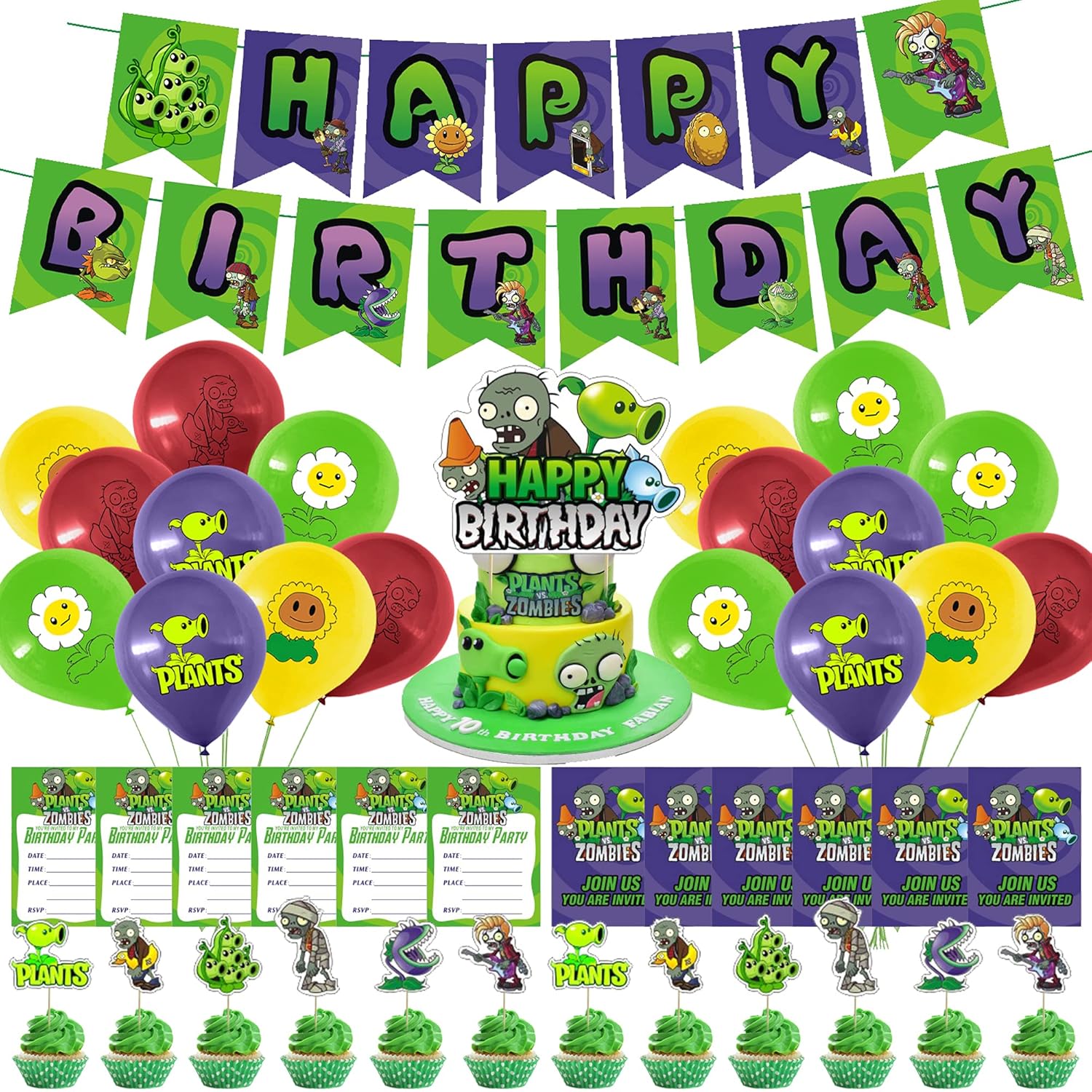 44 Pcs Plant vs Zombies Theme Birthday Party Decorations,Party Supply