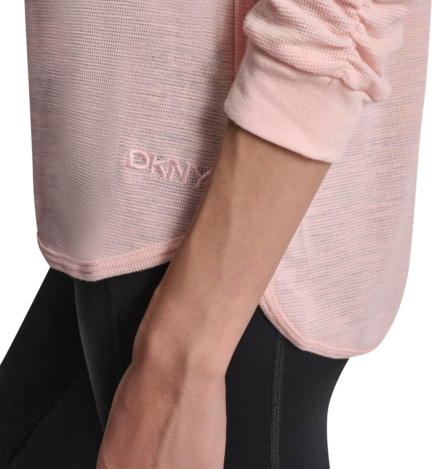 DKNY Women's Mini Waffle 3/4 Sleeve V-Neck Inset T-Shirt
