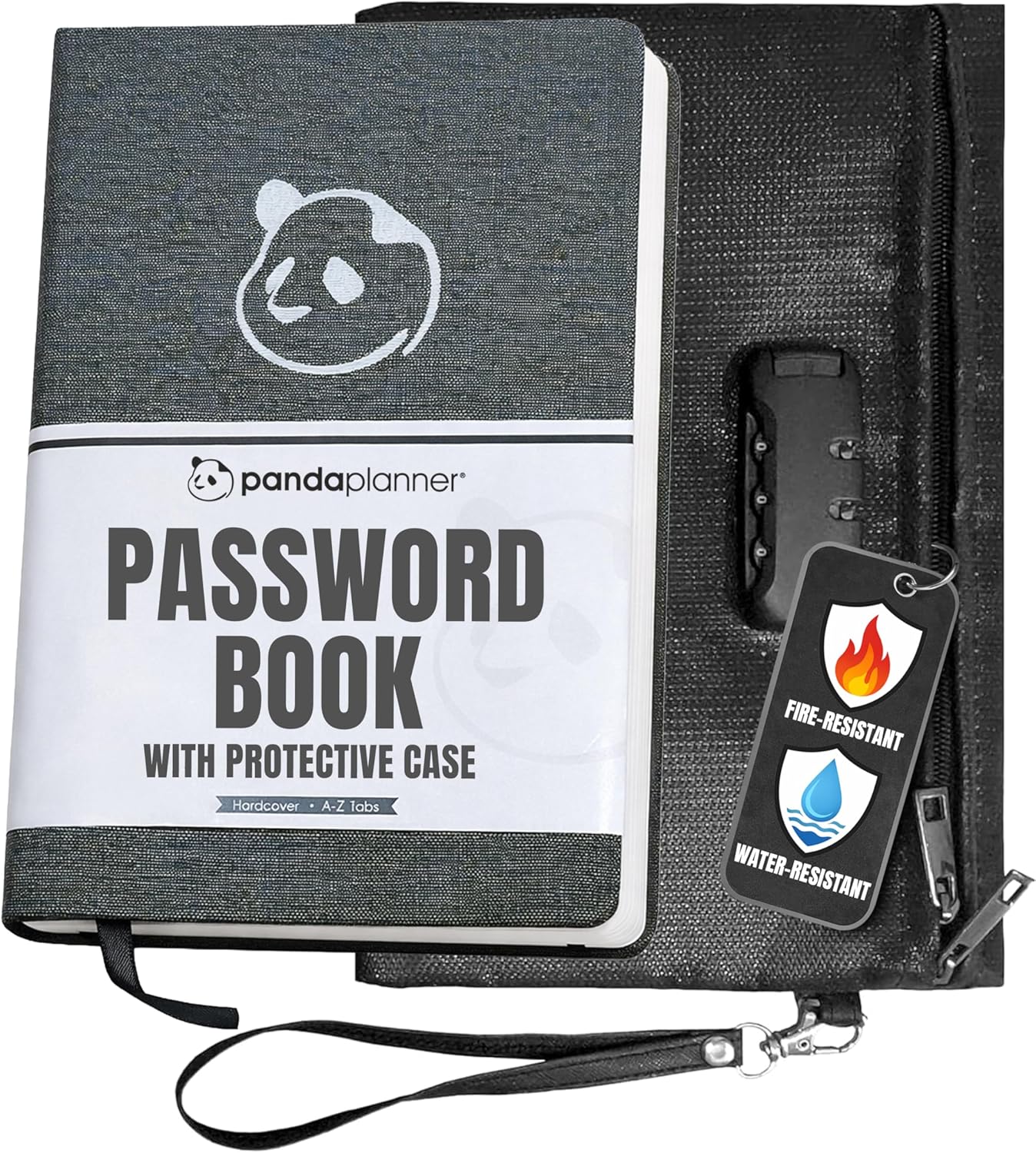 Panda Planner Password Book with Alphabetical Tabs and Locking Bag – Medium Password Keeper Logbook for Website Logins, Internet Address Organizer – Secure Password Notebook with Locking Bag & Bonus Lock – Black