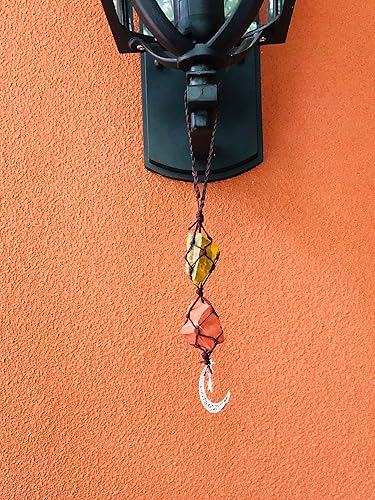 Miniatura 3 de Dije colgante de jaspe rojo con ojo de tigre, luna colgante y accesorios de cristal curativo, confianza