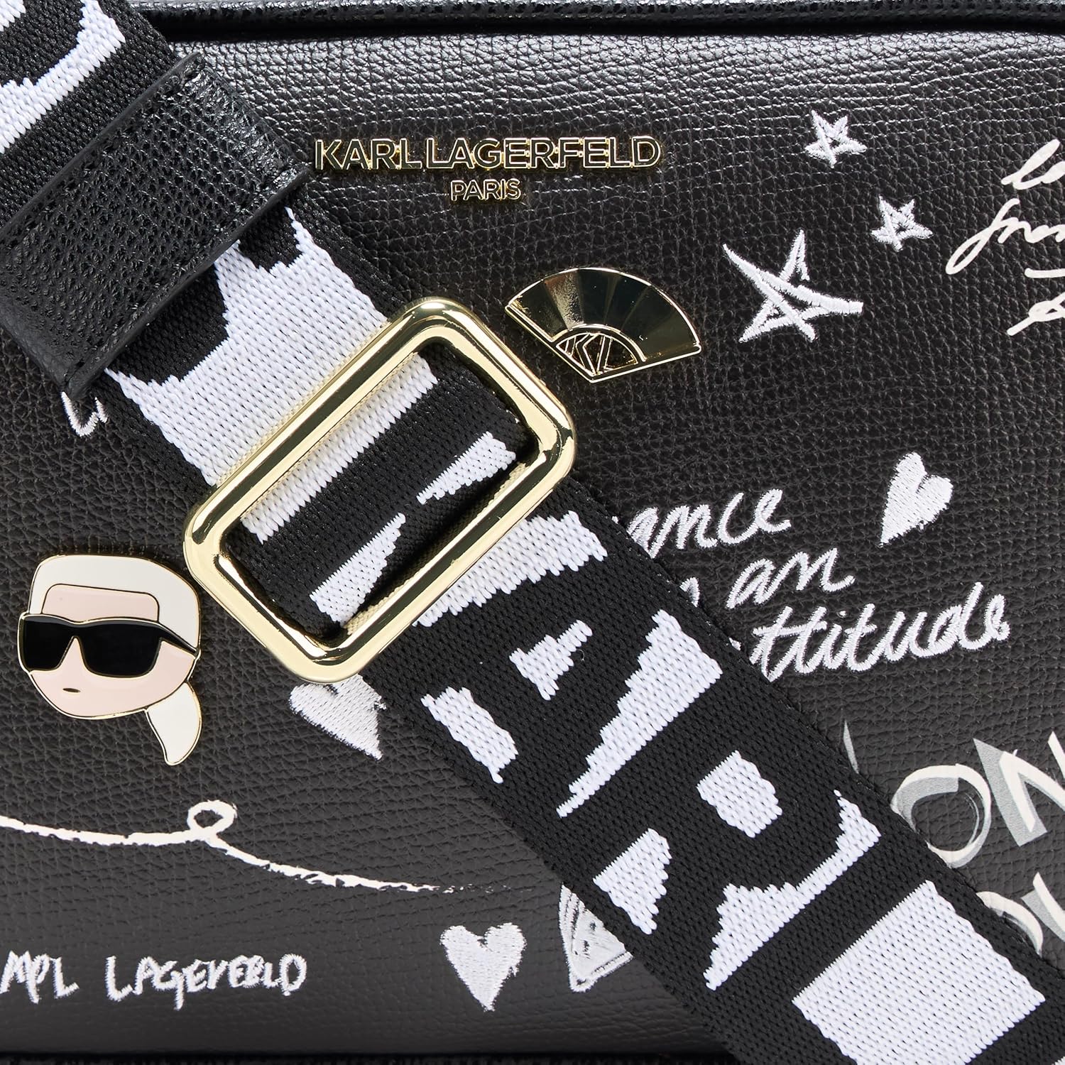 KARL LAGERFELD Paris Women's Crossbody, Black/Gold, One Size - Image 3