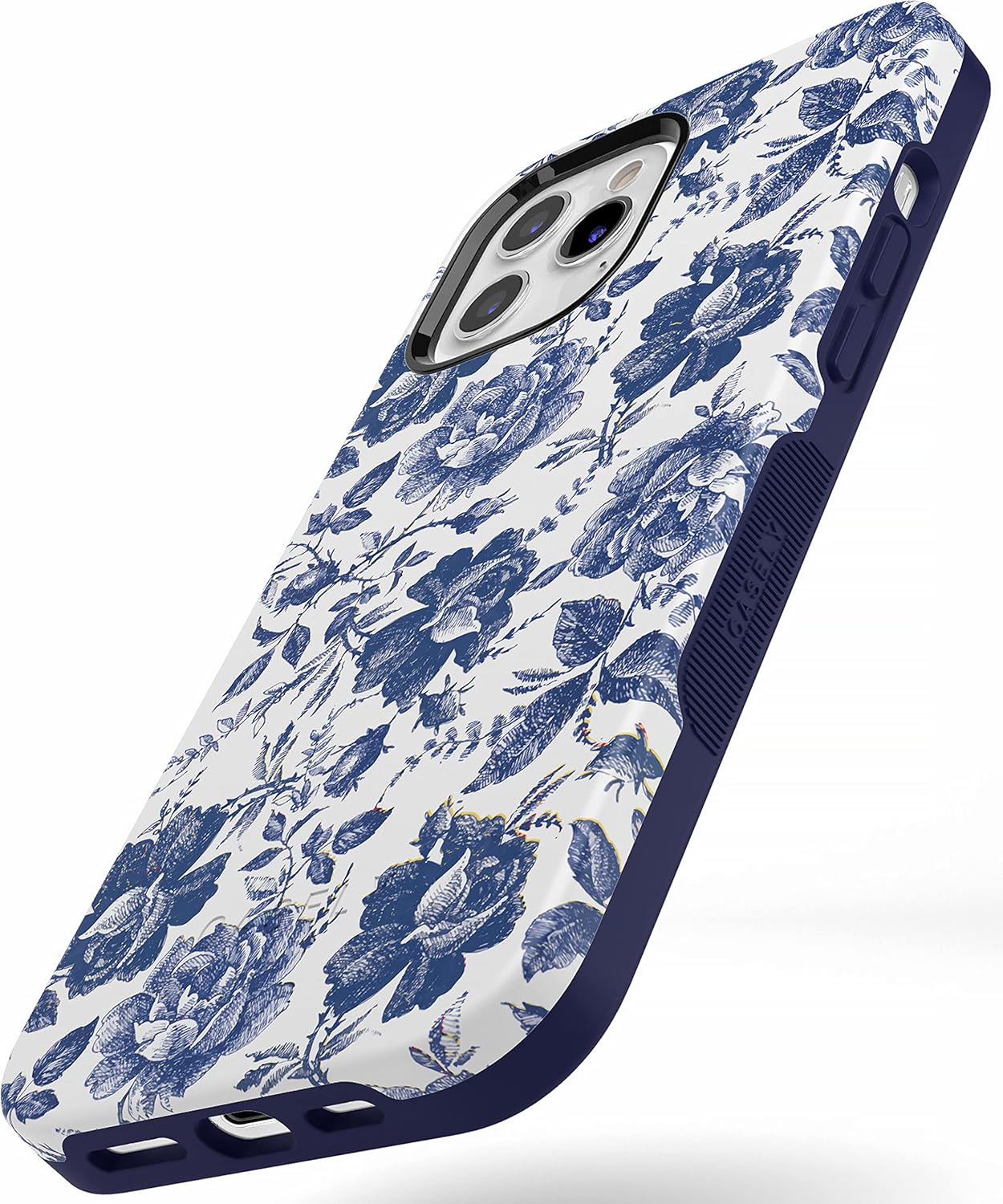 Casely iPhone 12 Pro Max Case | Rose to Fame | Blue & White Floral | Bold Protective Design | Compatible with MagSafe