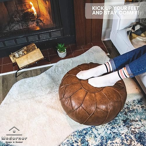 Miniatura 5 de Moderner Puf de piel sintética otomana sin relleno, reposapiés marroquí, cojín para reposapiés, solución de almacenamiento, color marrón natural