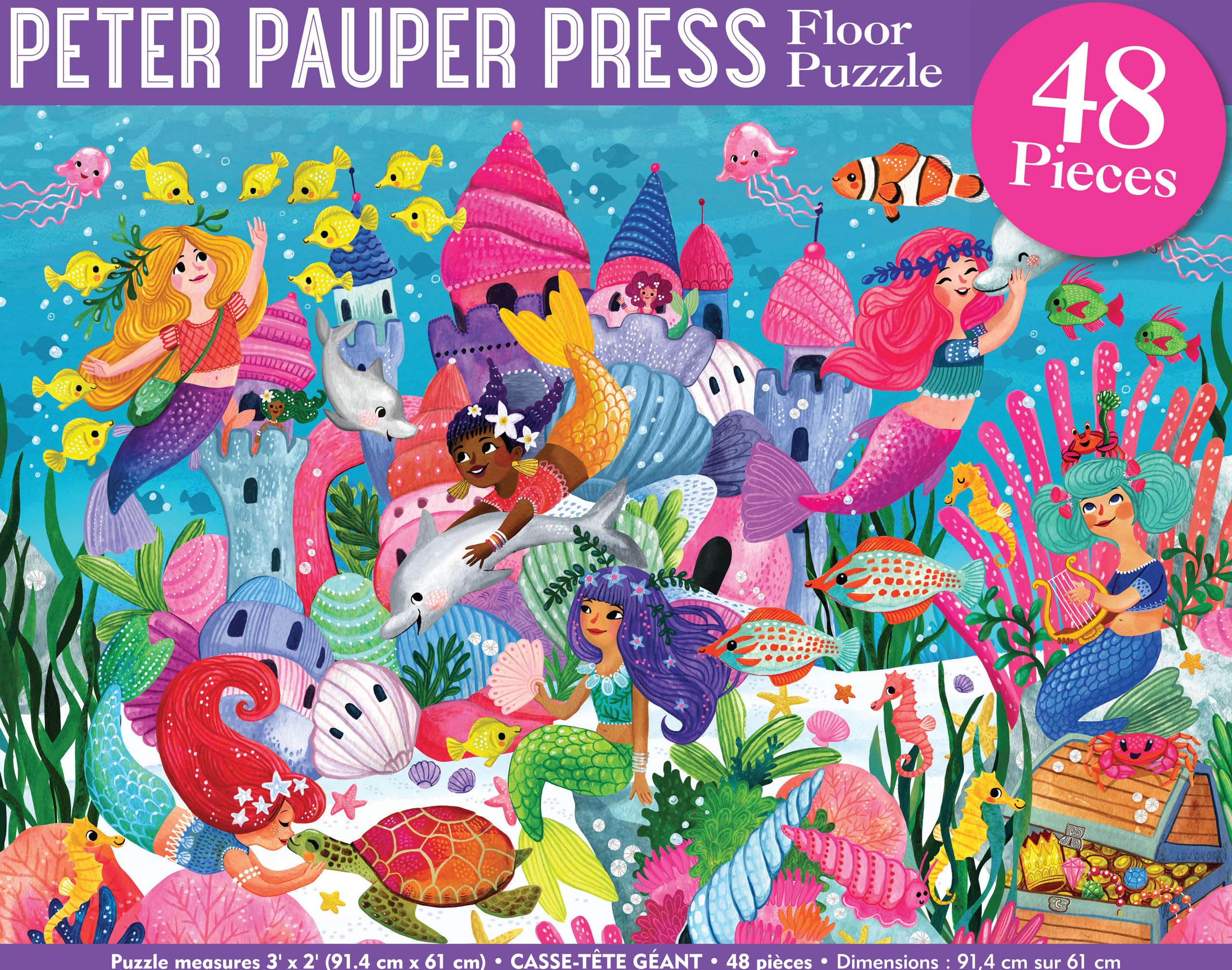 PETER PAUPER PRESS Mermaid Adventure Jumbo Floor Puzzle (48 Pieces) (36 inches Wide x 24 inches high) - Image 2