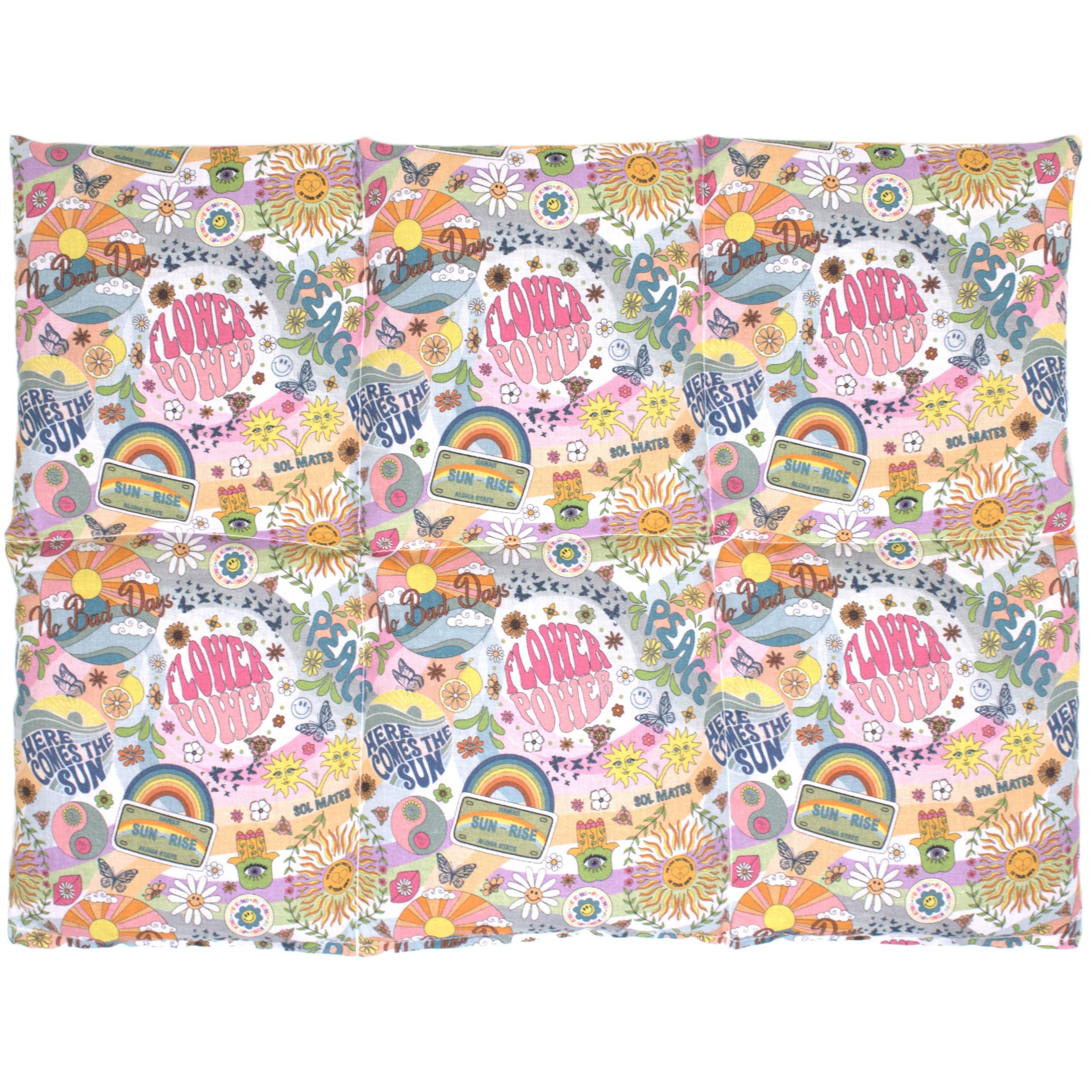 Coussin aux graines de lin 40x30-6 compartiments - Flower Power - Coton Bio - Coussin thermique - Bouillotte sèche