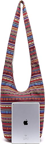 Vista 7 de Bolsa de hombro para mujer, de lona en estilo hippiebohemio para llevar cruzada al hombro, disponible en diferentes colores y estampados
