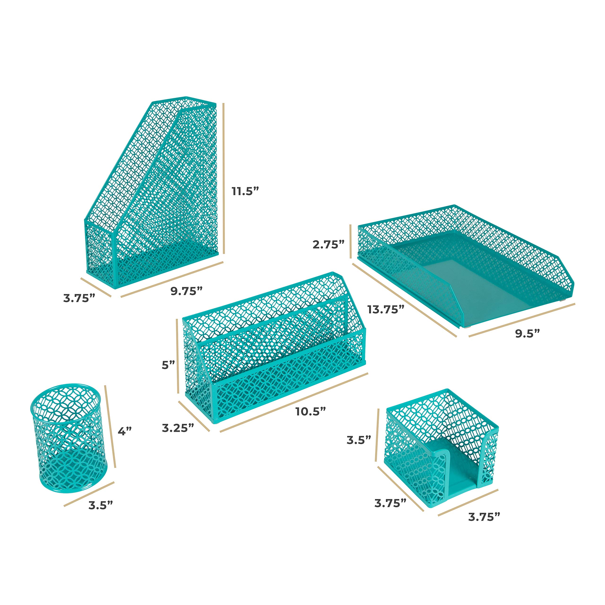 Blu Monaco Scuro Desk Organizer Set - Desk organizzatori e accessori per le donne - Teal Accessori da scrivania - Organizzazione Desktop 1 5 pezzi Teal