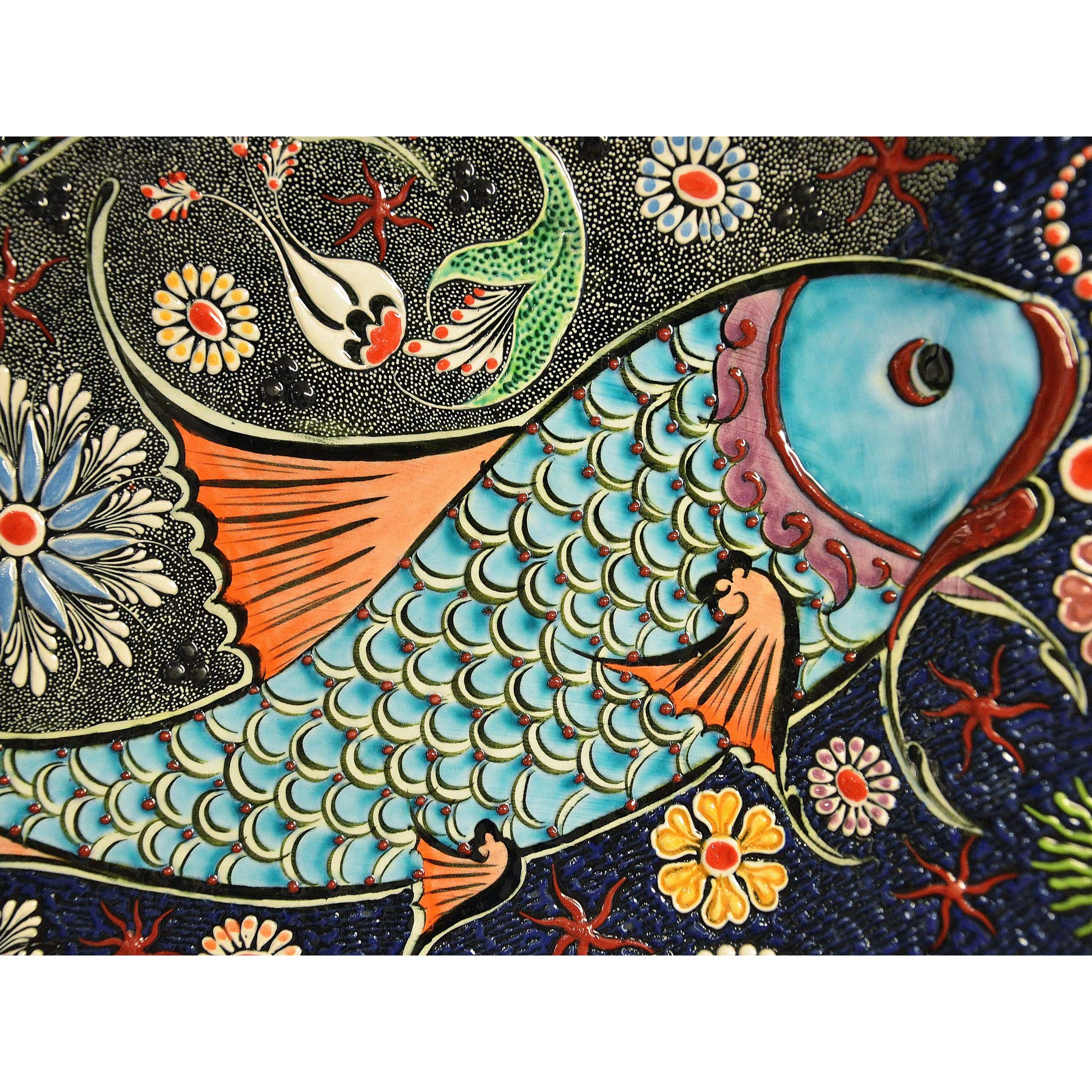 Artery8 Mosaic Fish Flowers Psychedelic Photo Premium Wall Art Canvas Print 18X24 Inch