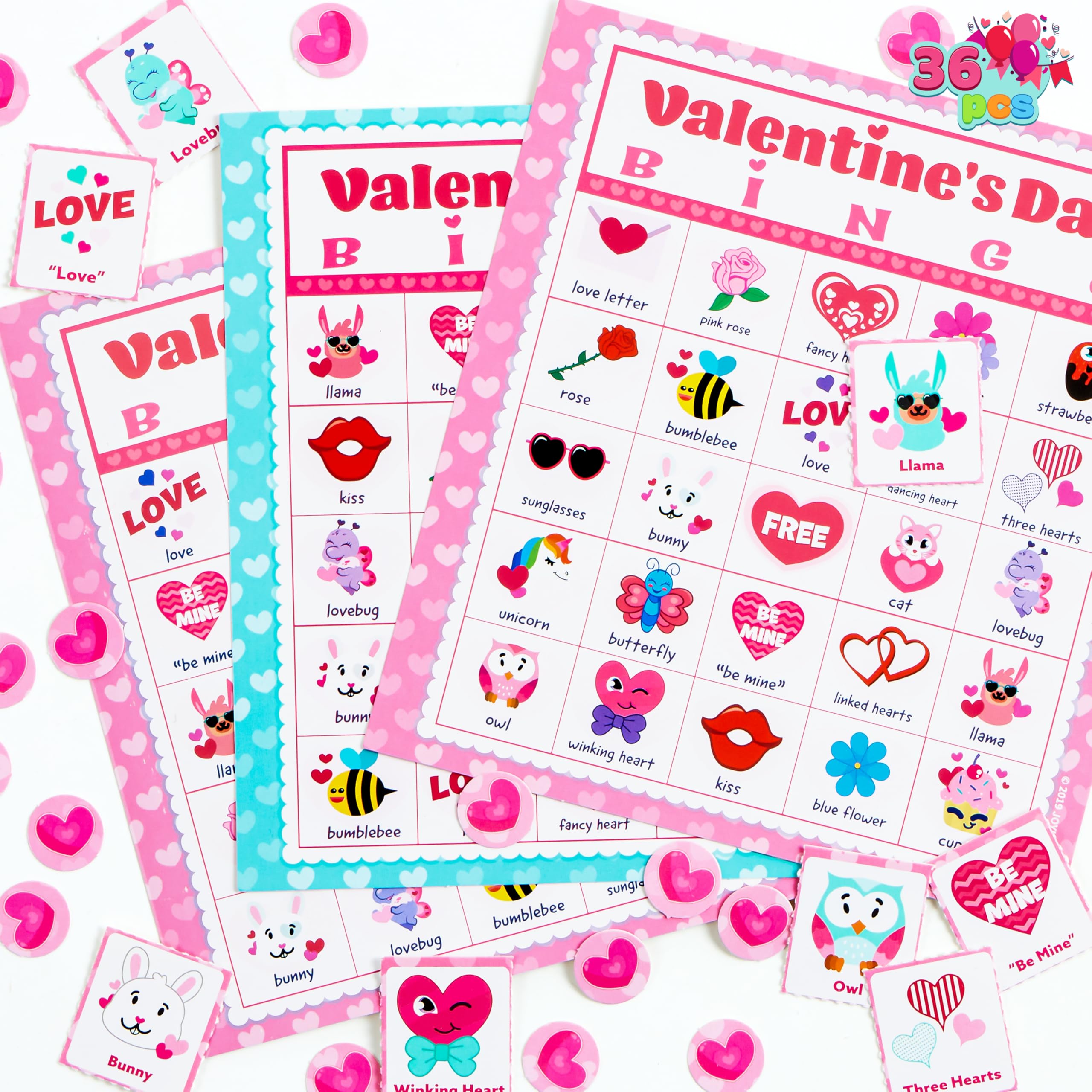 JOYIN 36 Players Valentines Day Bingo Cards (5x5) for Kids School Classroom Exchange Gift Rewards, Party Games, Indoor Family Activities