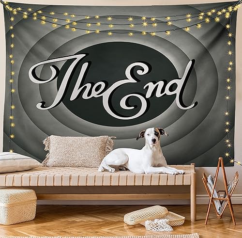 Miniatura 8 de Lunarable Tapiz de los años 50, tamaño individual, pantalla de final de película vintage, industria de Hollywood, cine y televisión, colcha para