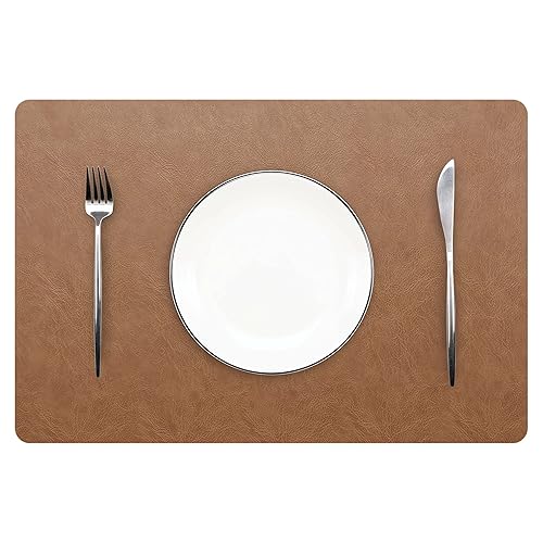 Set of 8 Faux Leather Placemats, PU Table Mats, Waterproof, Stain Resistant, Heat Resistant, Non-Slip Easy to Clean for Kitchen Dining Table,Conference Table F Flaxen - Set of 8 - F Flaxen