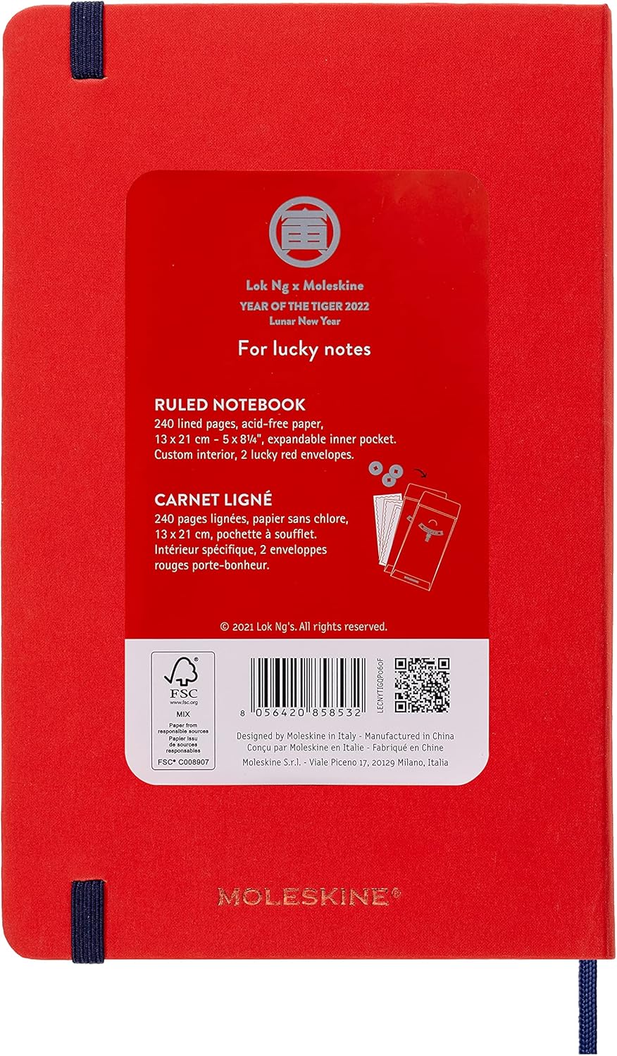 Moleskine Year of the Tiger 2022 Lined Notebook, Hard Cover and Elastic Closure, Limited Edition