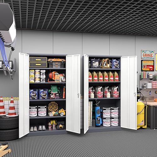 Miniatura 2 de Greenvelly Metal Garage Storage Cabinet, Tall Locking Storage Cabinet with 2 Doors and 4 Adjustable Shelves, Steel Tool Cabinet, Lockable Filling