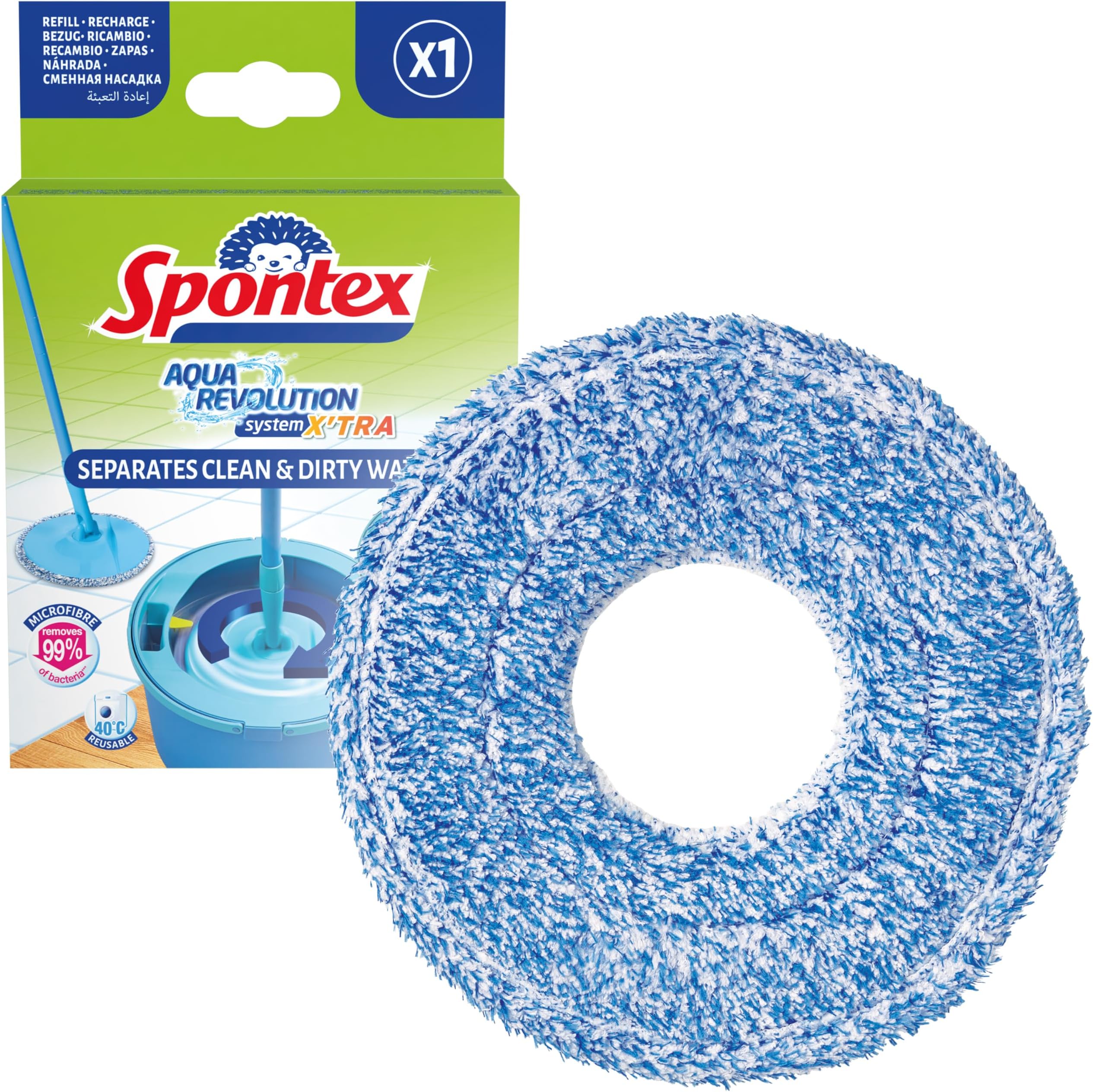 Spontex Aqua Revolution System X'tra Mop Refill Microfibre Mop Head for Wet & Dry Surfaces Cleans Laminate, Wood & Tile Flooring