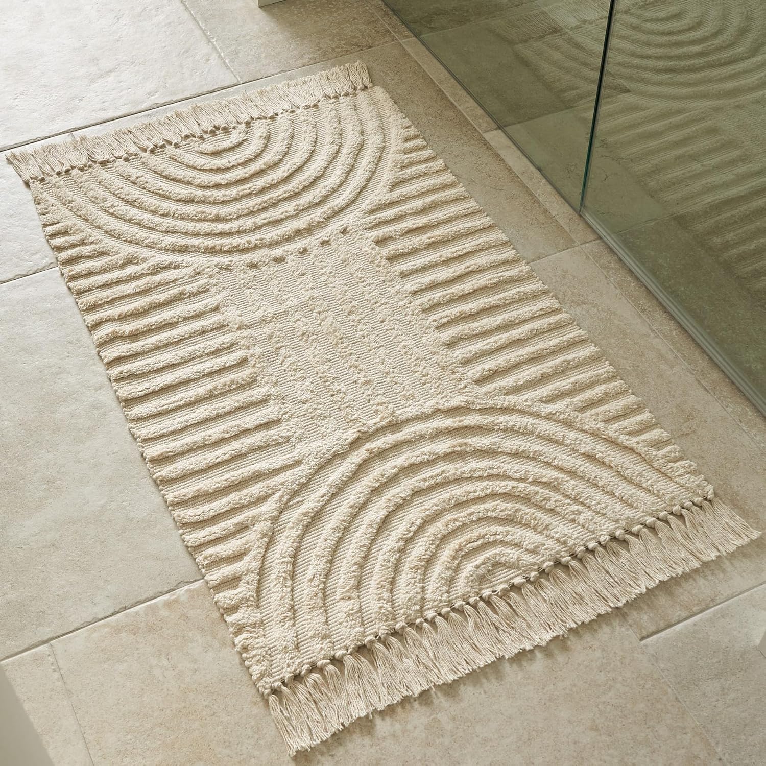 KIBAGA Beautiful Boho Rug with Tassels for Your Bathroom - Soft 2 x 3 ft Cotton Rug Fits