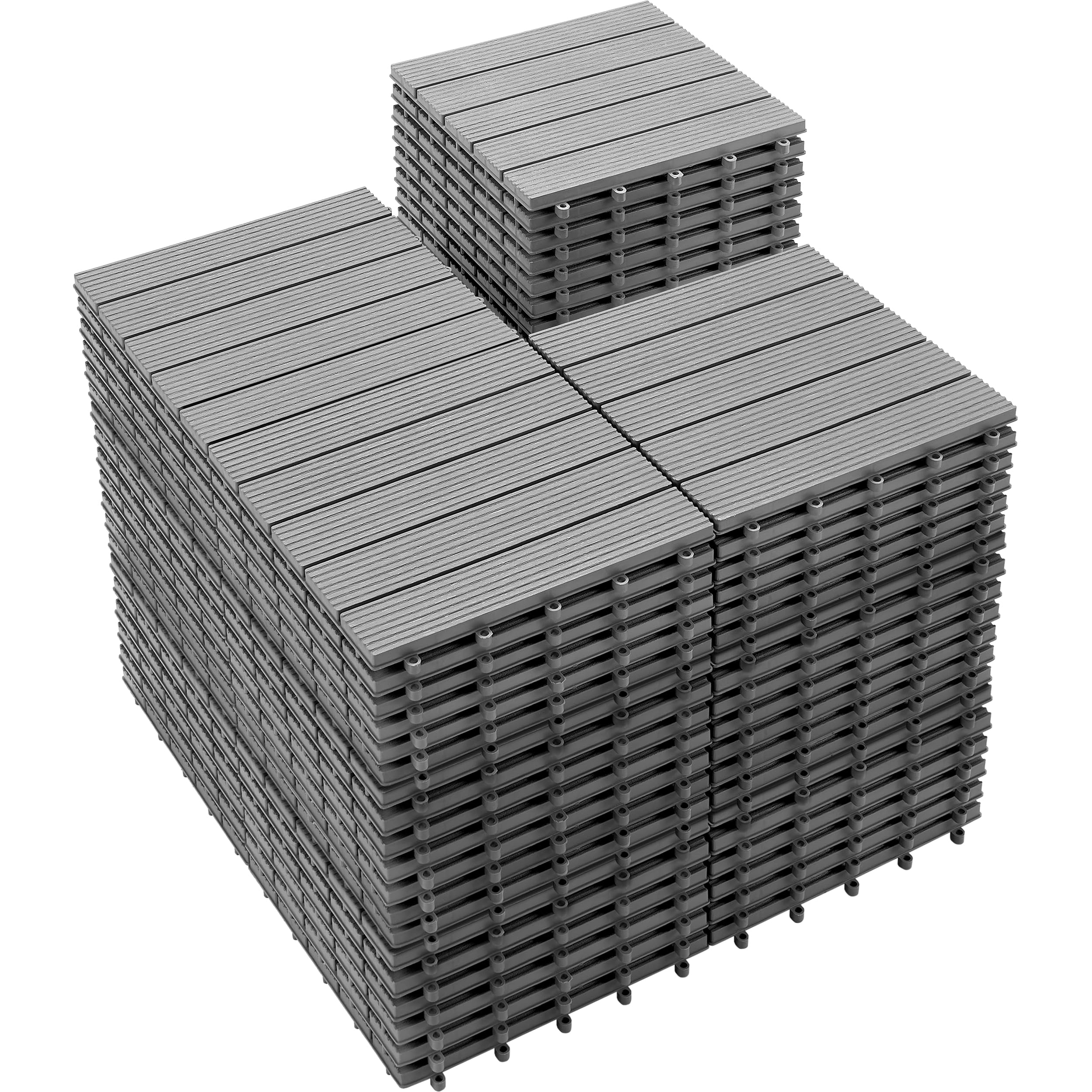 PrimeZone 81 PCS Plastic Interlocking Patio Deck Tiles - 12" x 12" Waterproof Indoor Outdoor Flooring, Patio Floor Decking for Balcony, Backyard, Garden & Poolside, All Weather Use, Grey