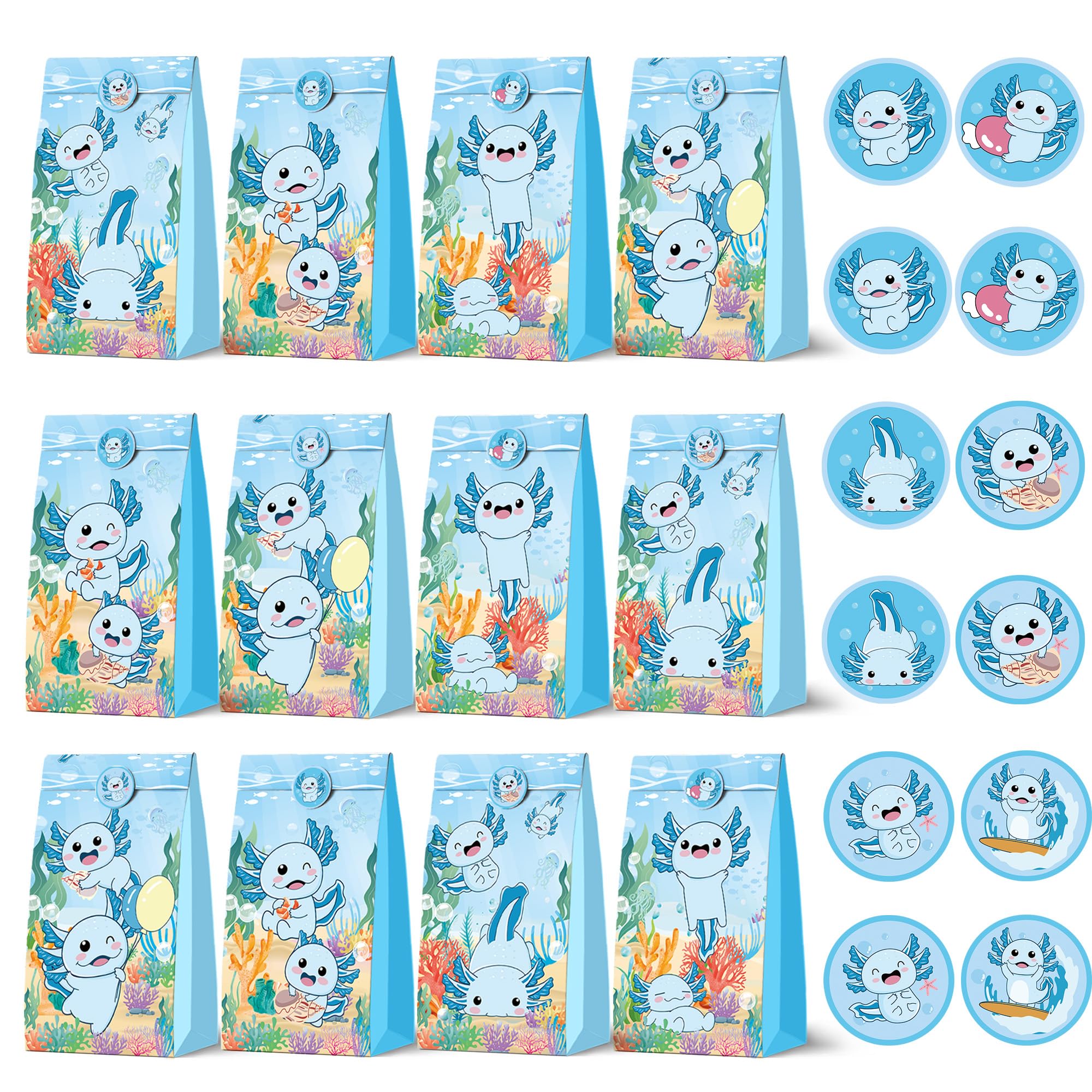 WADACIPPSELLER 12Pcs Blue Axolotl Party Favor Bags Gift Bags Candy Bags for Blue Axolotl Birthday Party Supplies