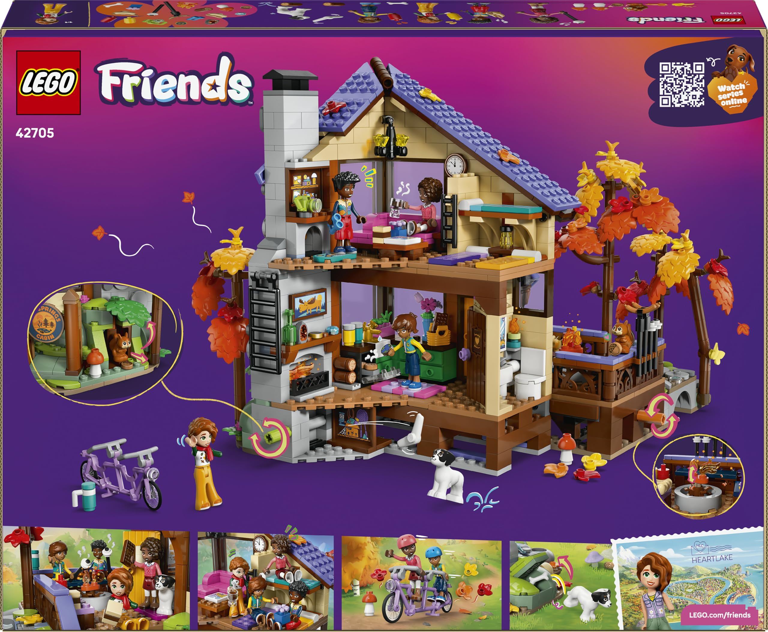 LEGO Friends Gemütliche Hütte im Herbstwald - Miniatur Spielhaus mit 4 Minifiguren, 2 Haustierfiguren & Zubehör - Kinderzimmer Deko - Geschenkidee für Mädchen ab 9 Jahren - 42705
