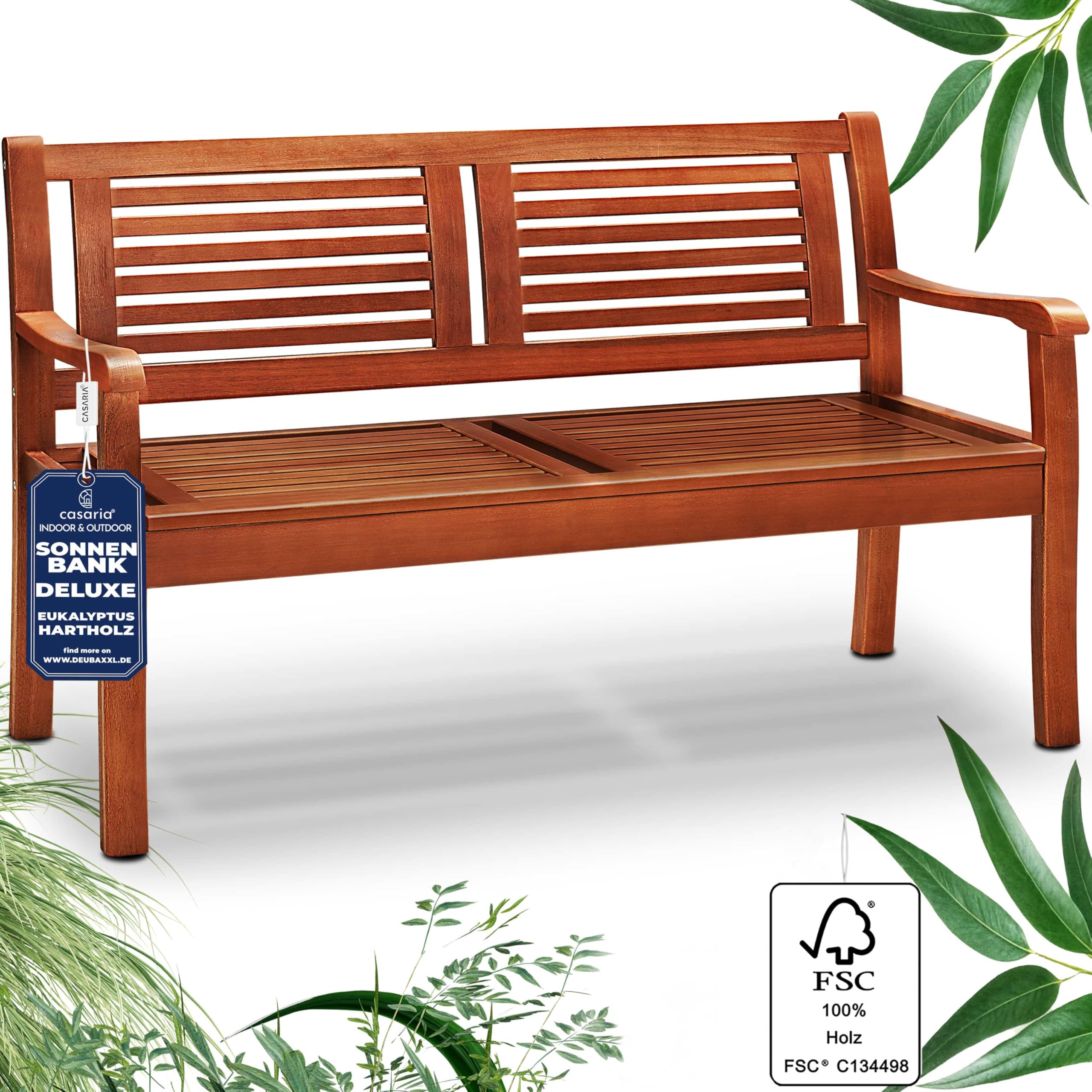 Casaria Banc de Jardin en Bois Eucalyptus Pré-huilé 2 Places pour Balcon, Terrasse et Extérieur