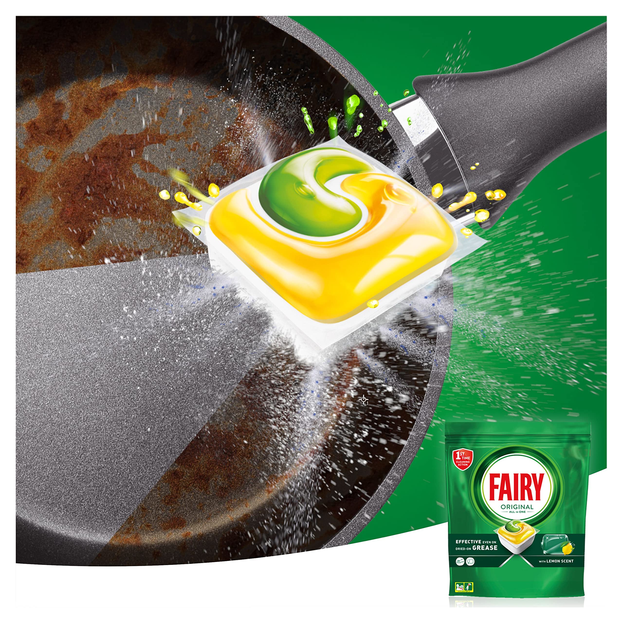 Fairy Original Todo En Uno Cápsulas De Lavavajillas, Limón, 71 Cápsulas, Efectivas Incluso En La Grasa Reseca