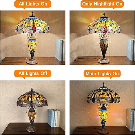 Capulina Capulina Tiffany Table Lamp Grapefruit Orange Dragonfly Style Stained Glass Mother-Daughter Vase Desk Light 16x16x24 Inches Decor for Living Room Bedrooms Study Home Office photo 3