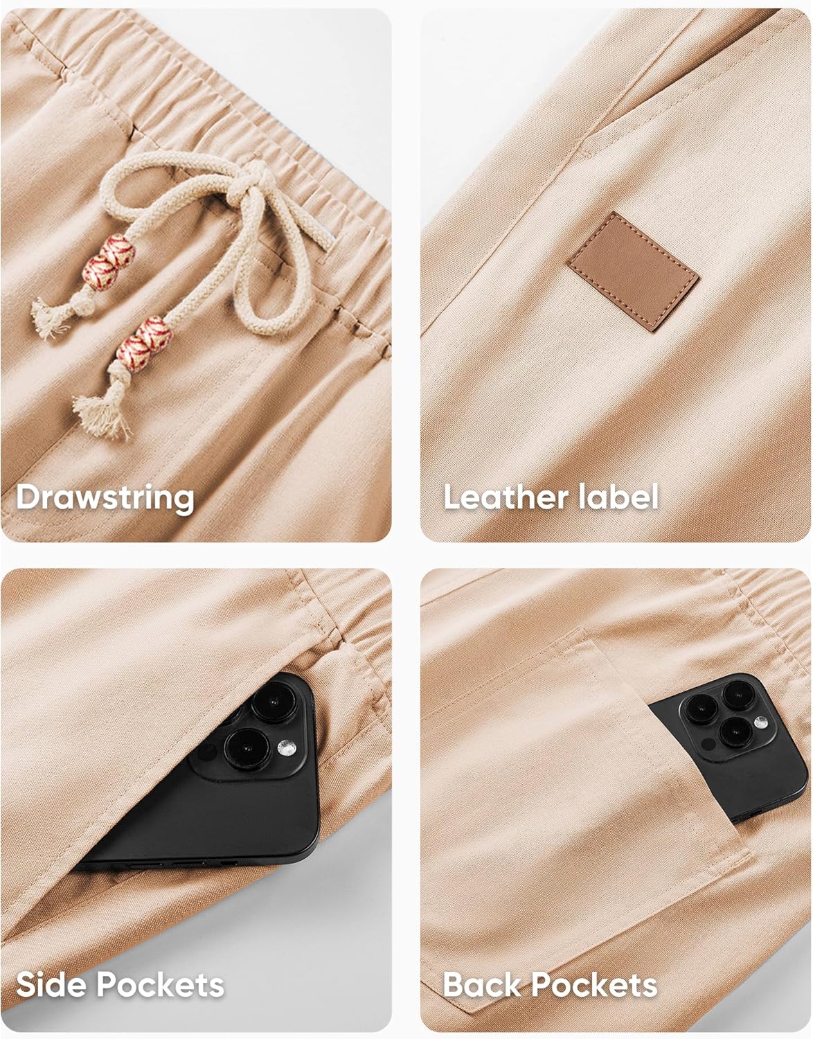 JMIERR Mens Linen Shorts Casual 5"/ 7" Cotton Elastic Waist Drawstring Summer Vacation Beach Shorts with Pockets - Image 7