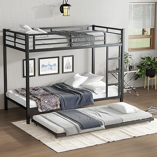 Miniatura 146 de Harper & Bright Designs Litera de metal completo sobre tamaño matrimonial para adultos, marco de cama de metal resistente con escalera y correas de