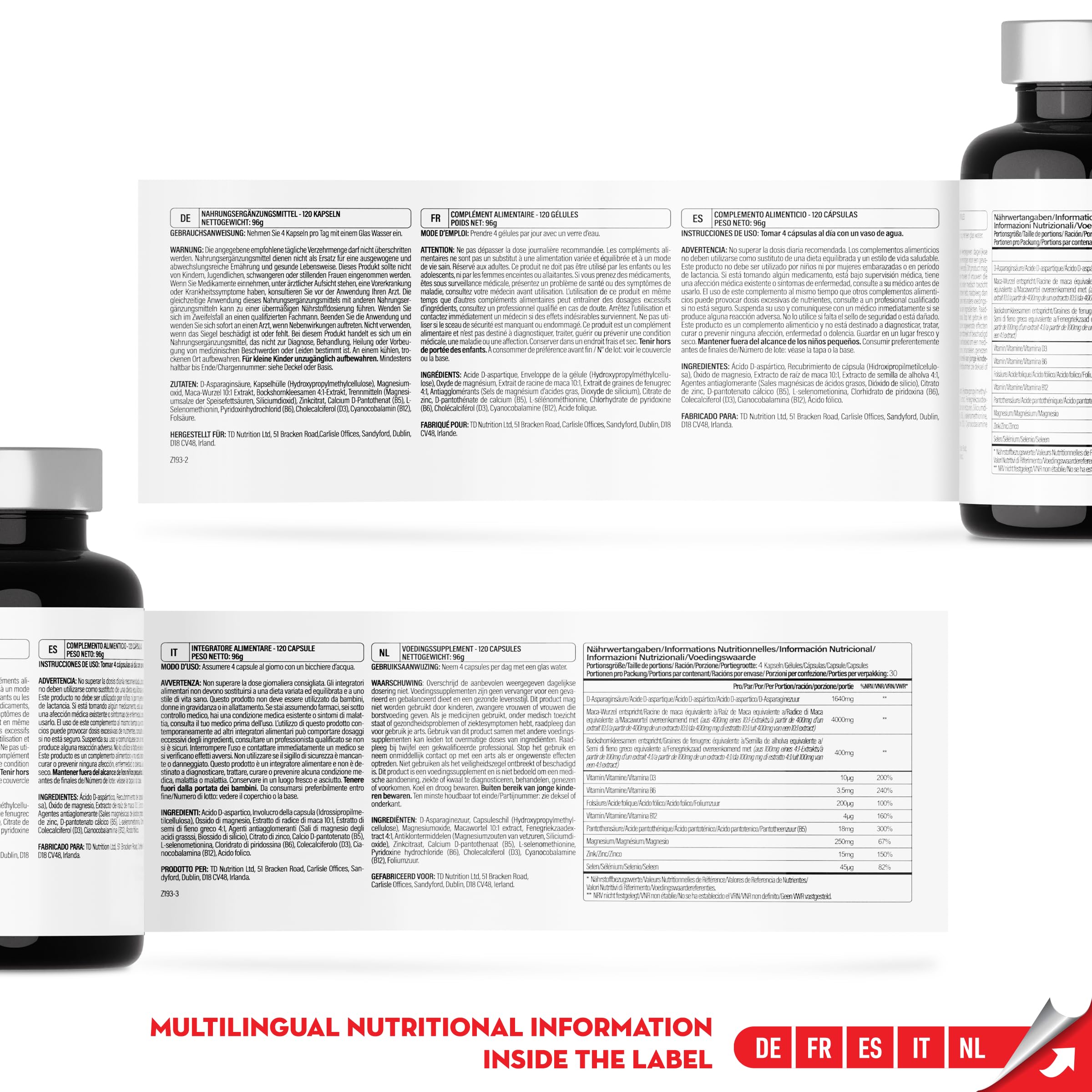 Testo Demon – Complexe Zinc & Acides Aminés pour hommes avec Maca, Vitamines B et Extraits Botaniques – 120 Gélules (30 Portions)