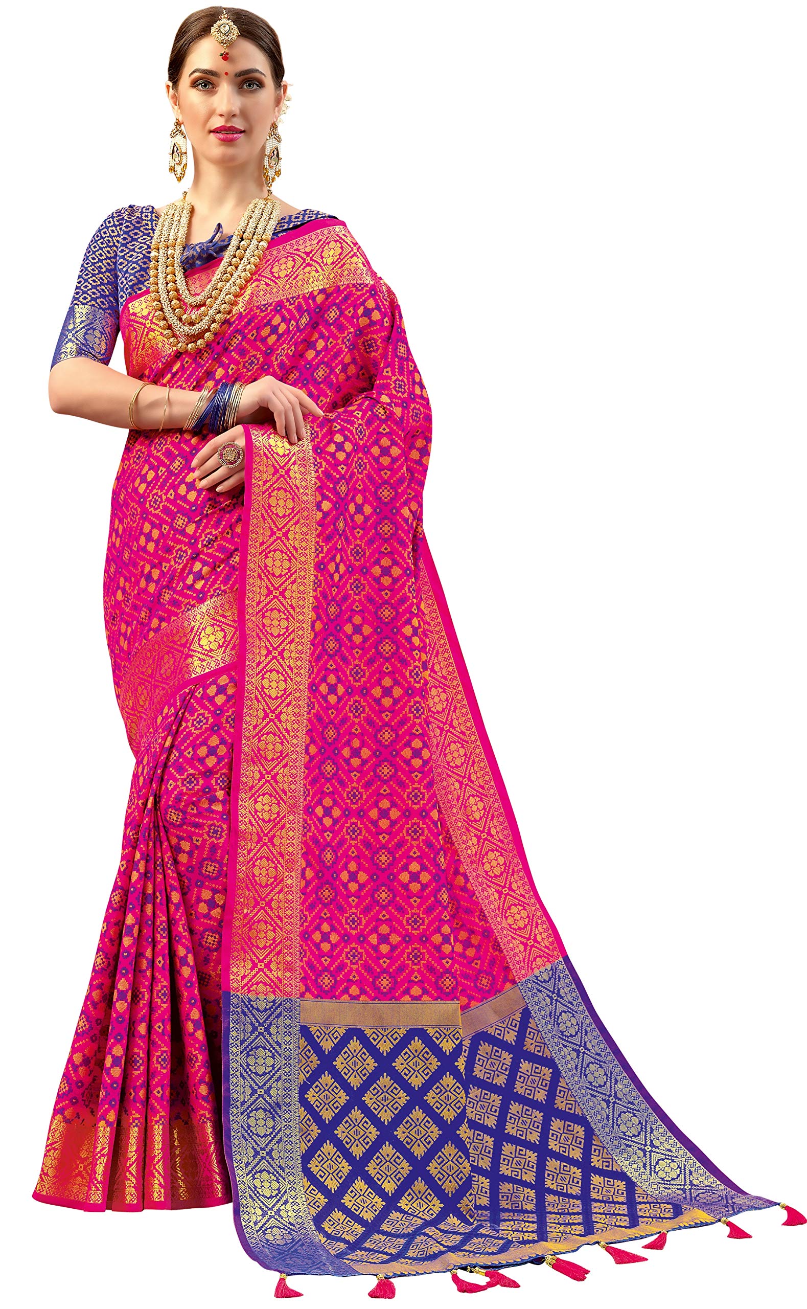 EthnicJunction Women's Woven Banarasi SIlk Blend Saree With Blouse Piece (EJ1175-1005R_Magenta)