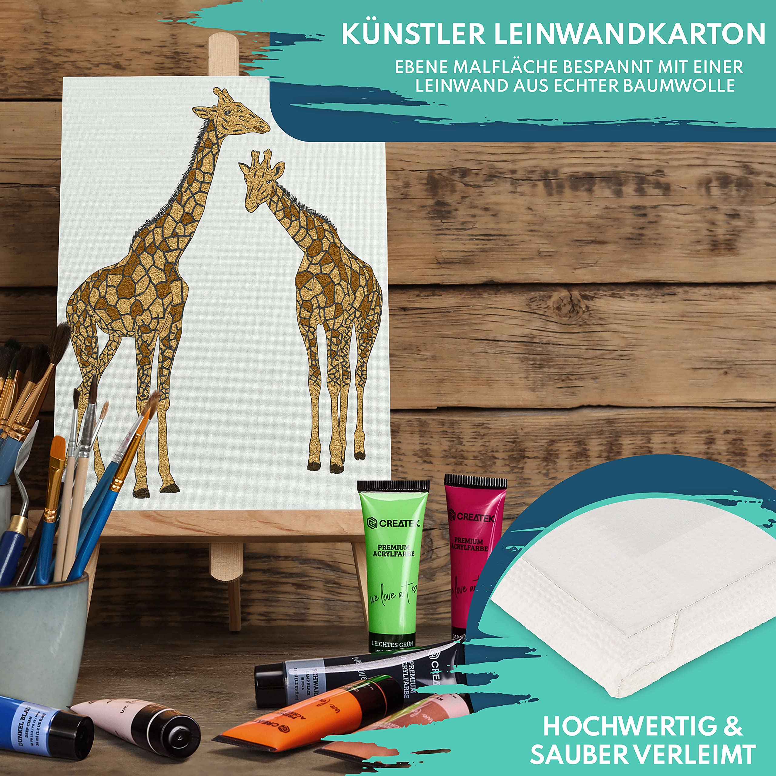 CreaTek - 10er Pack Malkarton 30x40cm [ inkl. 5 Std. Acryl Video Kurs ] malfertig grundiert +400 Malvorlagen & 4 Pinsel | aus100% Baumwolle | Leinwand 30 x 40 | Premium Malpappe, Canvas painting
