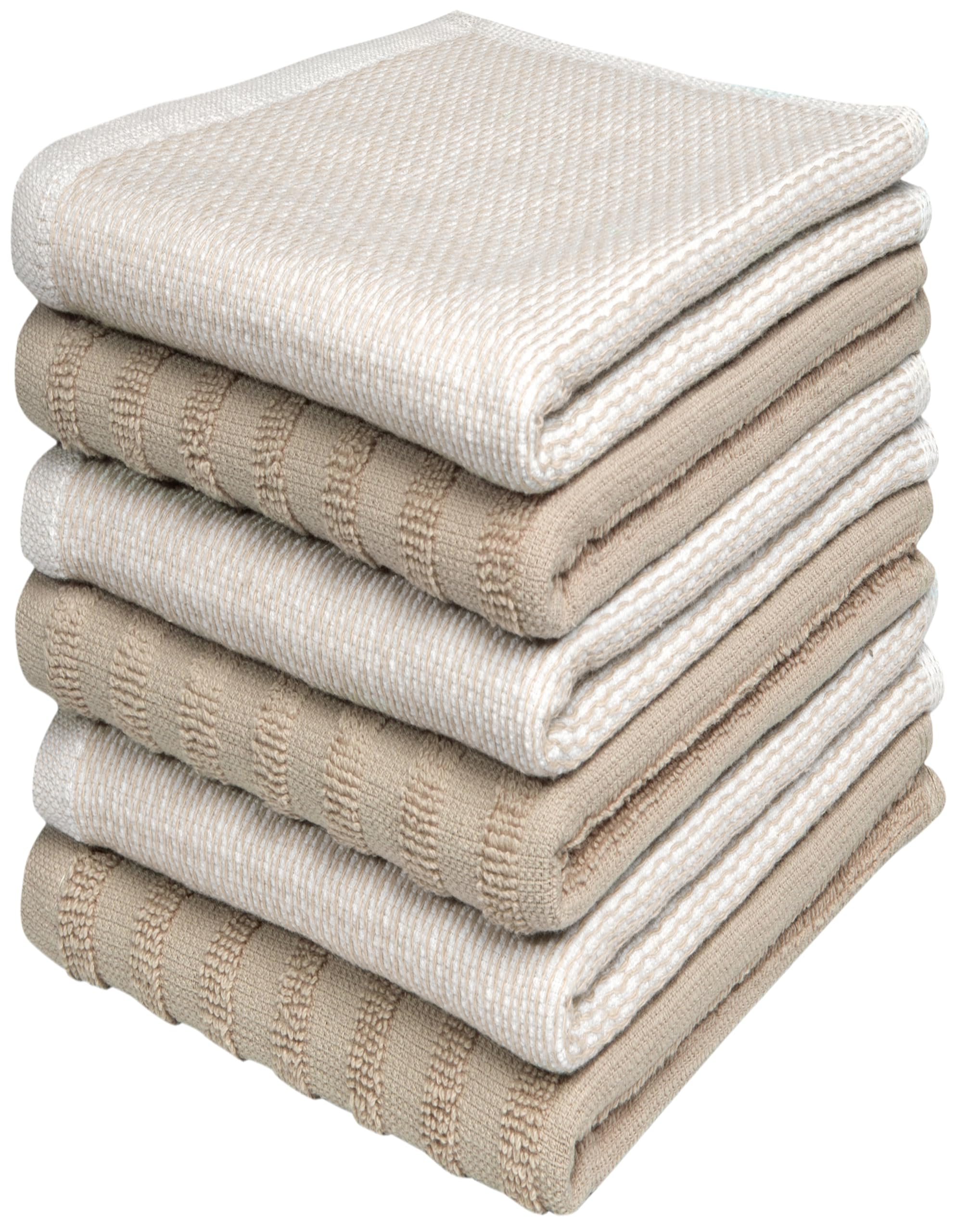 Bumble Premium Dish Cloths 13"x13" (6 Pack) | 100% Natural Ring Spun Cotton | 400 GSM | Highly Absorbent &amp; Soft |Yarn Dyed &amp; Solid Dyed Terry Dish Cloth Set - Tan