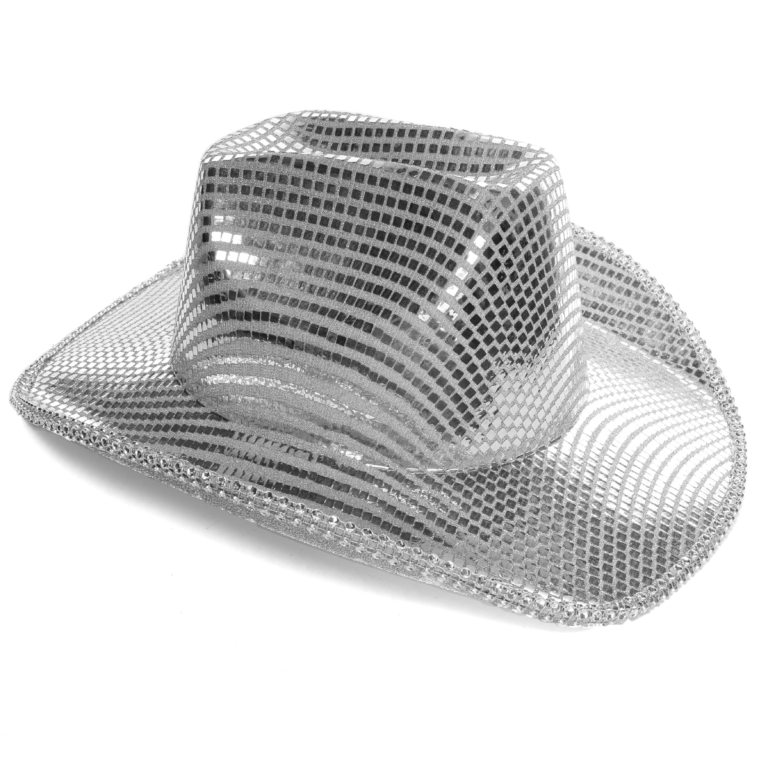 Mirrored Cowboy Hat with Reflective Disco Tiles – Bold and Shiny Fancy Dress Accessory for Festivals, Raves, Hen Parties, Themed Events and Costume Nights Out